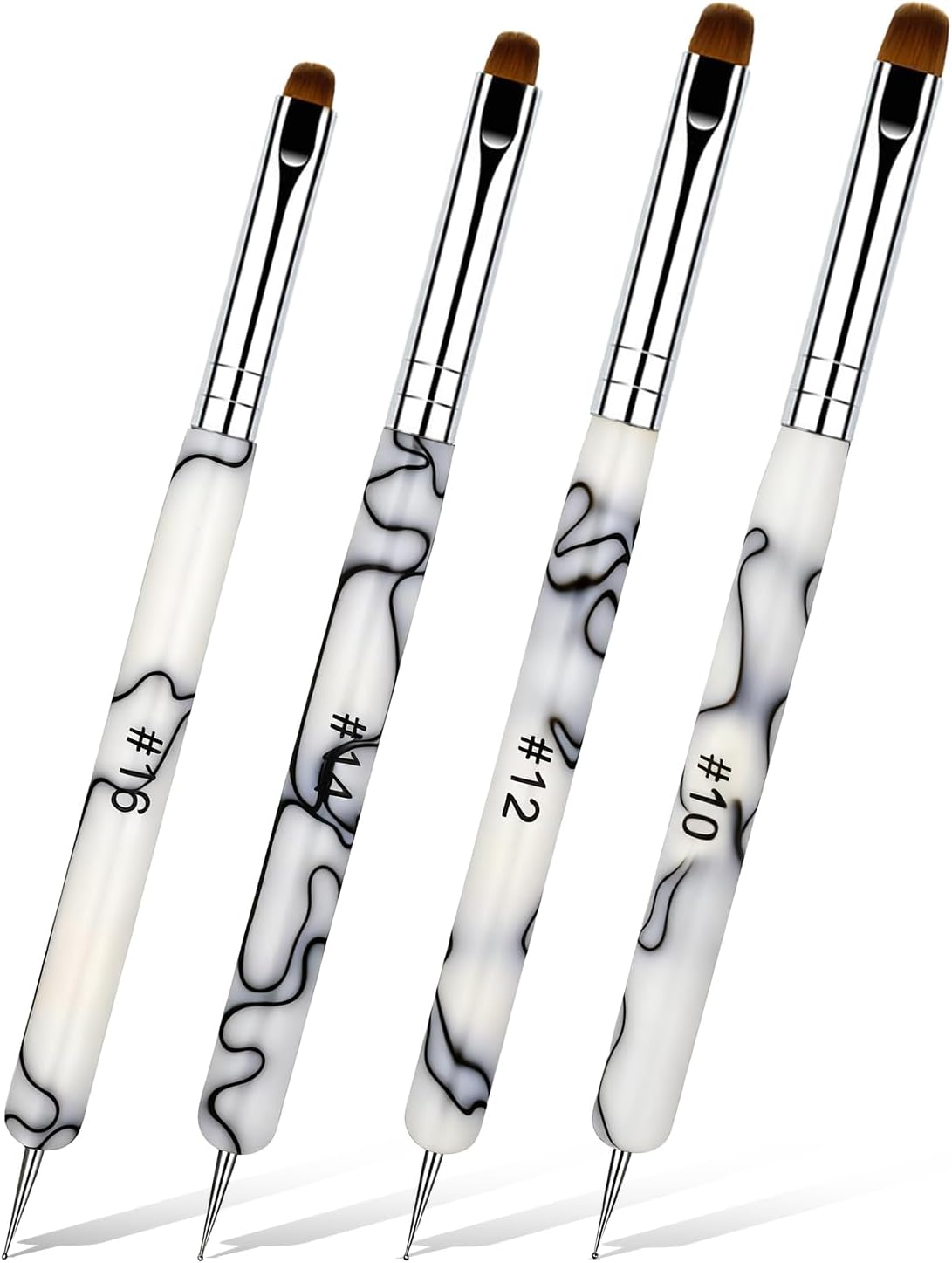 4 Pcs French Nail Brush Set French Tip Brush and 2 Way Dotting Tool for Nails Gel Acrylic Nails Art Design Pen Professional Nail Clean up Brushes for Salon Manicure Beginners(White)