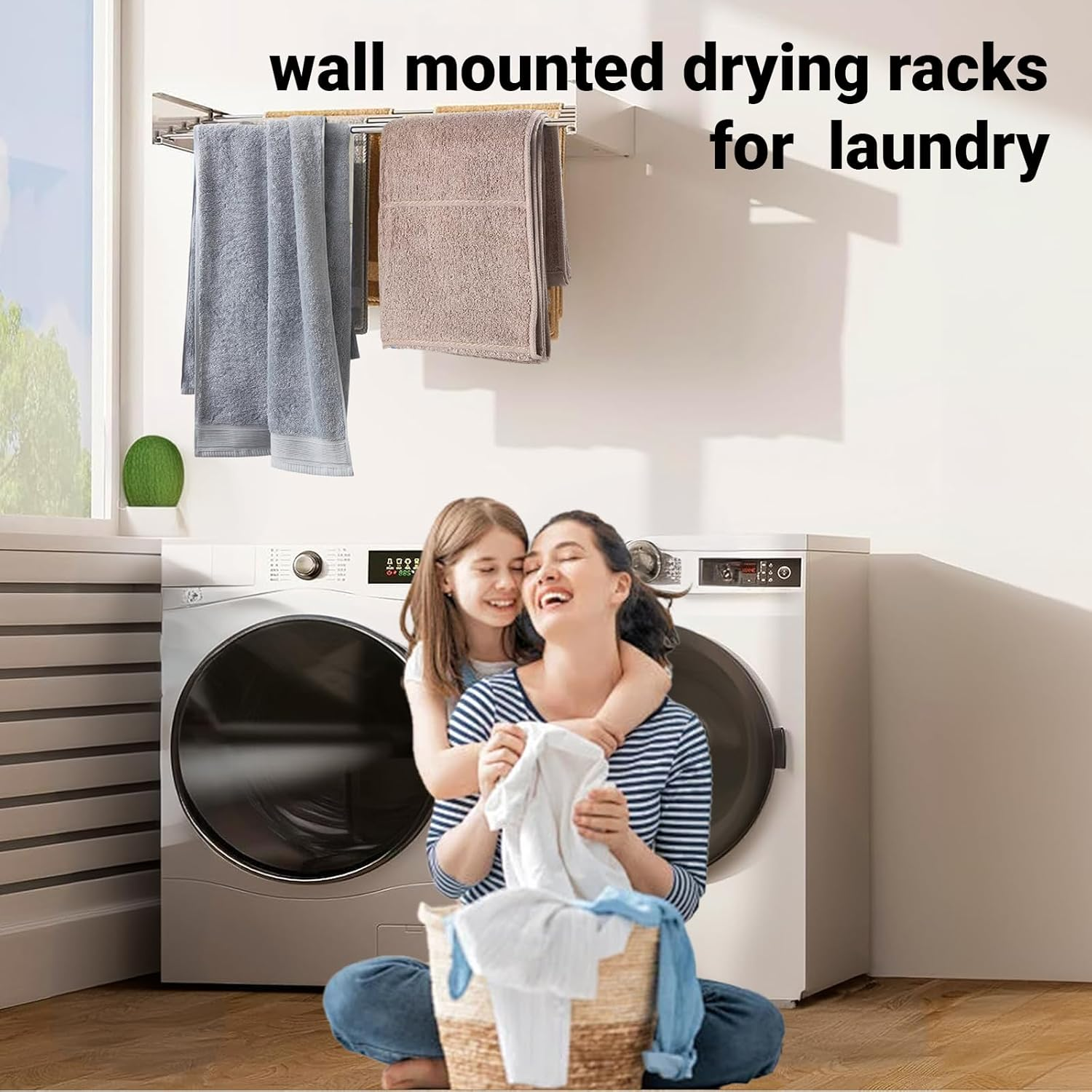 LIWEGHT Laundry Drying Rack Collapsible Wall Mounted Clothes Drying Rack Space-Saver Foldable Clothes Drying Rack with Wall Template and Long Drill Bit -White(100Cm) image number 5