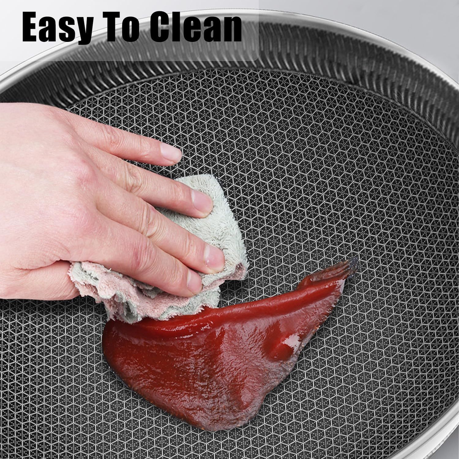 Hybrid Nonstick 12.5Inch Wok Pan with Lid Honeycomb Work with Handle Woks & Frying Wok Pan PFOA Free Cookware Suitable for Induction Ceramic Electric and Gas Cooktops image number 5