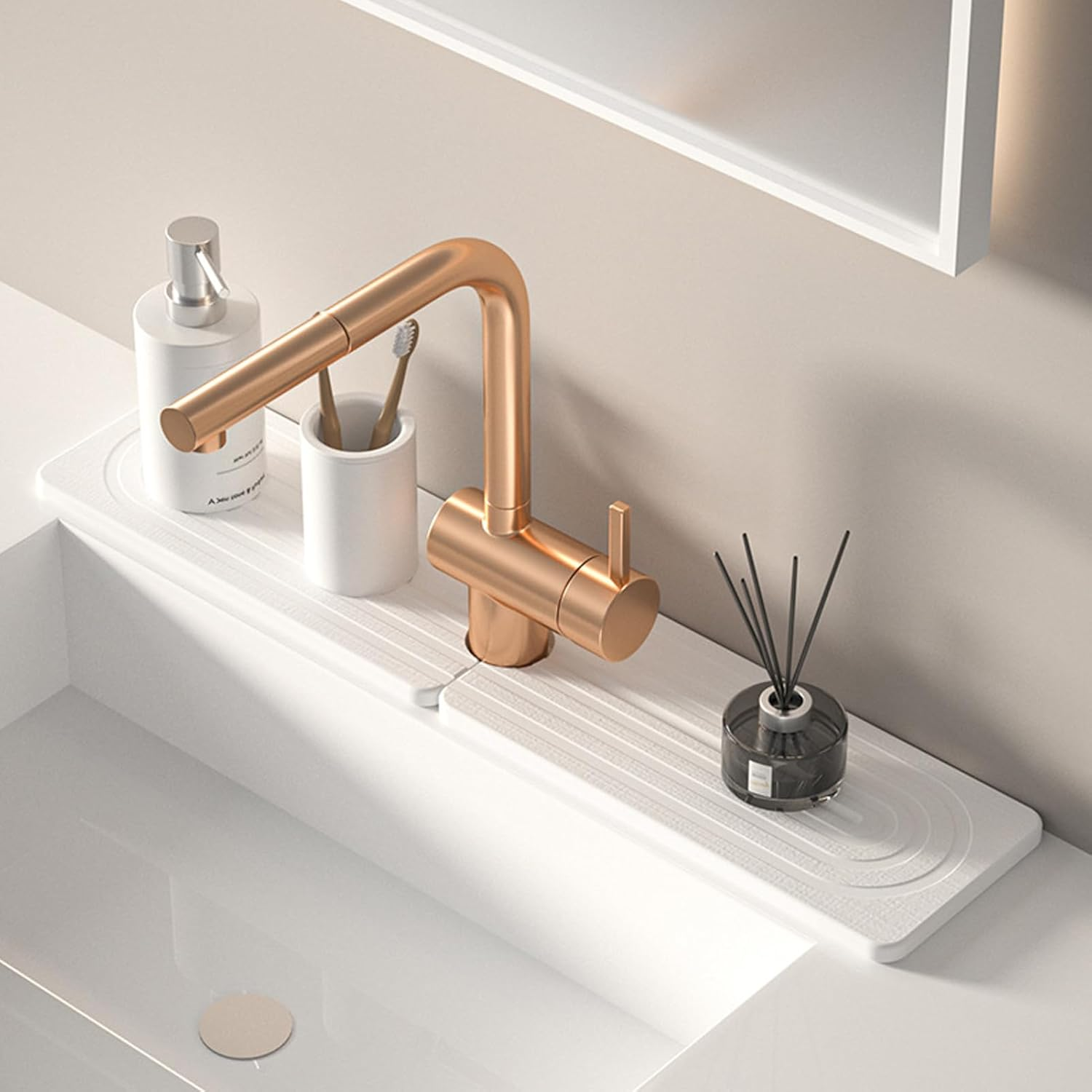 Sink Splash Guard Kitchen Sink Mat - 24 in Diatomite Stone Drying Mat，Water Absorbing Stone Tray for Sink，Stone Drying Mat Kitchen image number 2