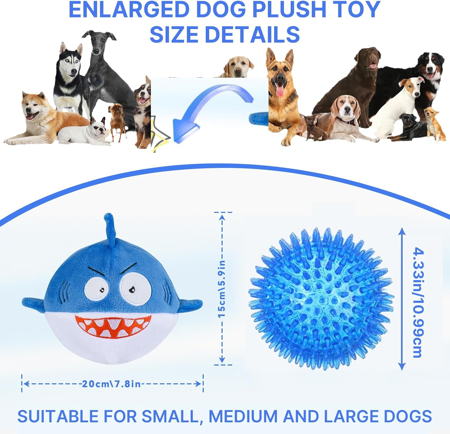 Velmoriah Squeaky Dog Toys for Aggressive Chewers, Shark Smile Plush Dog Toys with Soft Fabric & Crinkle Paper, Interactive Durable Chew Toy Ball for Small Large Medium Breeds image number 2