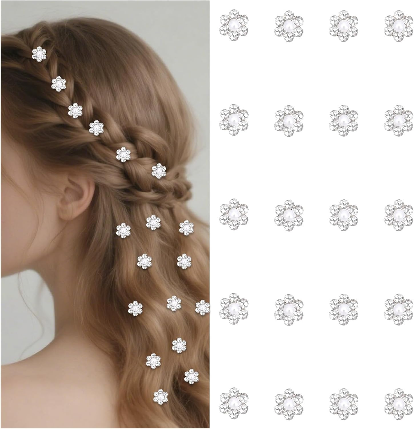 Bumlofa Pearl Hair Clip Flower Set: 20 Small Hair Clips - Ideal for Braids, Bride & Ladies, Perfect for Hairstyle Decor & Special Occasions image number 6