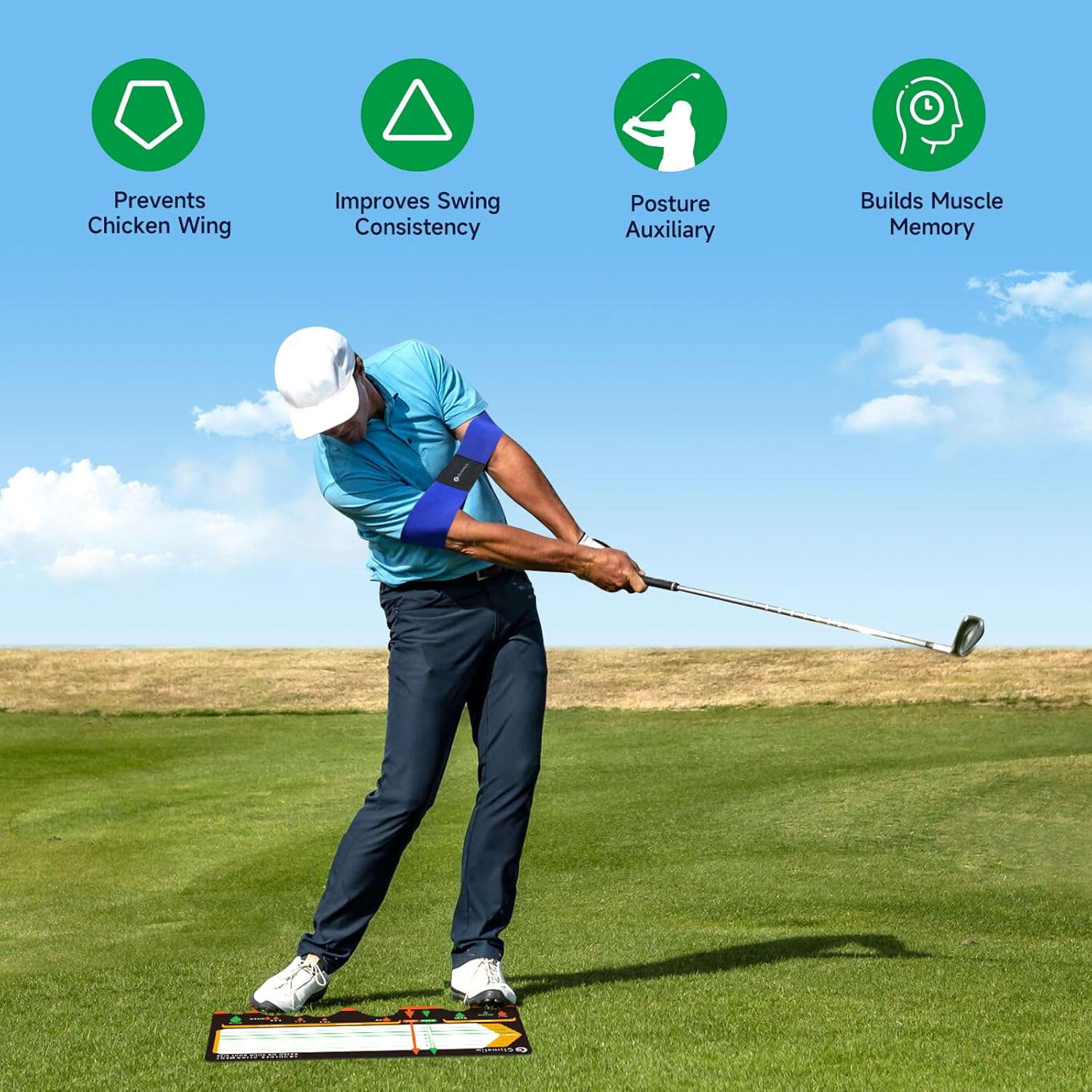 Golf Training Mat for Beginners | Posture Assistance and Entry-Level Stance Corrector | Golf Training Aids Pad for Men Women - Grey image number 6