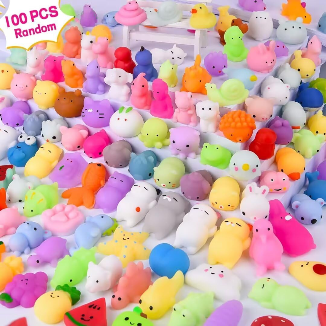 100 Pcs Mochi Squishy Toys, (Random) Mini Sensory Stress Relief Toys,Stress Reliever Anxiety Toys for Kids Women and Man,Classroom Prizes,Birthday Gift