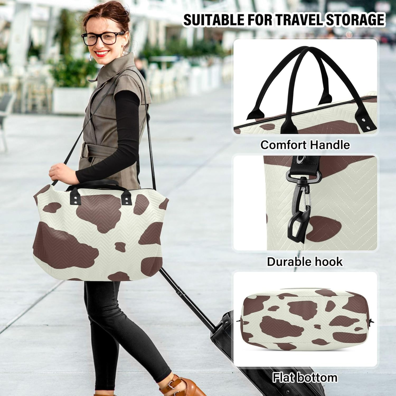 Duffel Bag Large Gym Bag Travel Weekender Gear Bag with Adjustable Strap for Business Trips Large Capacity Cow Print, Multi, 1 Size, Modern/Fitted, Multi, 1 Size, Modern/Fitted