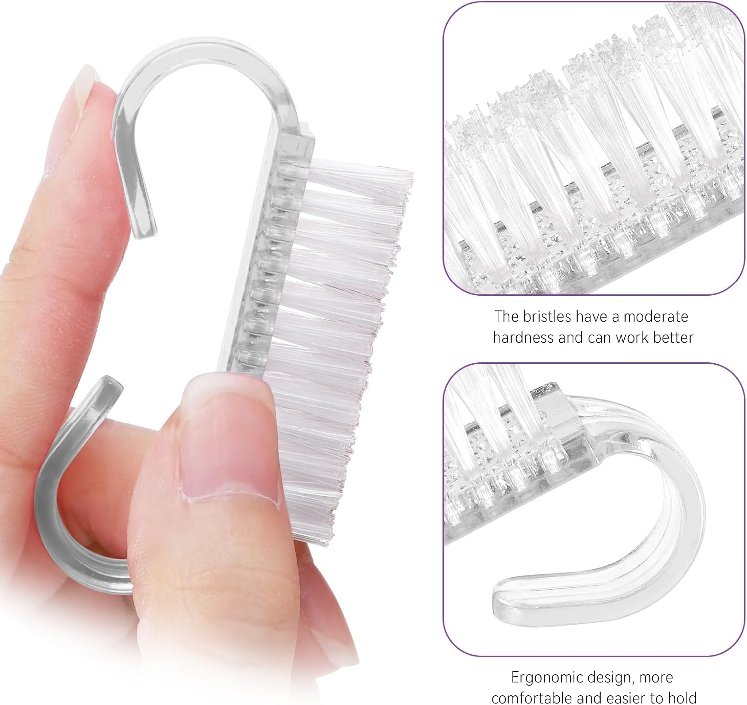 4 Pack Handle Grip Nail Brush,Hand Fingernail Scrub Cleaning Brushes for Toes and Nails Cleaner (Clear) - Clear image number 3