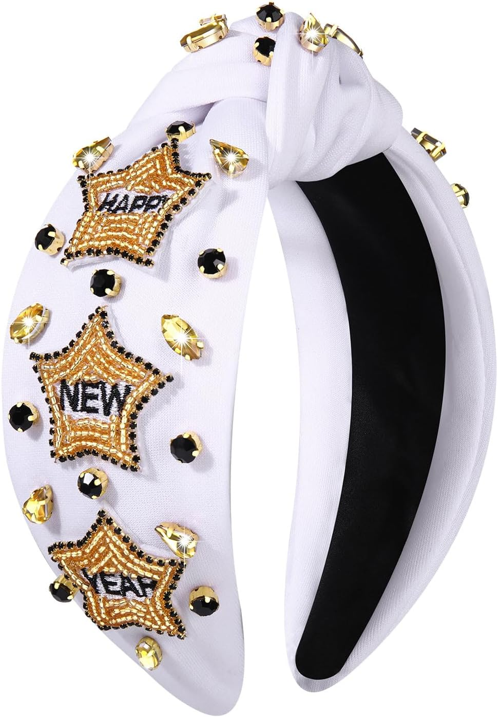 New Year'S Eve Headbands for Women Beaded Happy New Year Headbands Jeweled NYE Star Headbands Gold Rhinestone Crystal Knotted Headband New Years Eve Accessories Party Favors Gifts (HAPPY NEW YEAR)