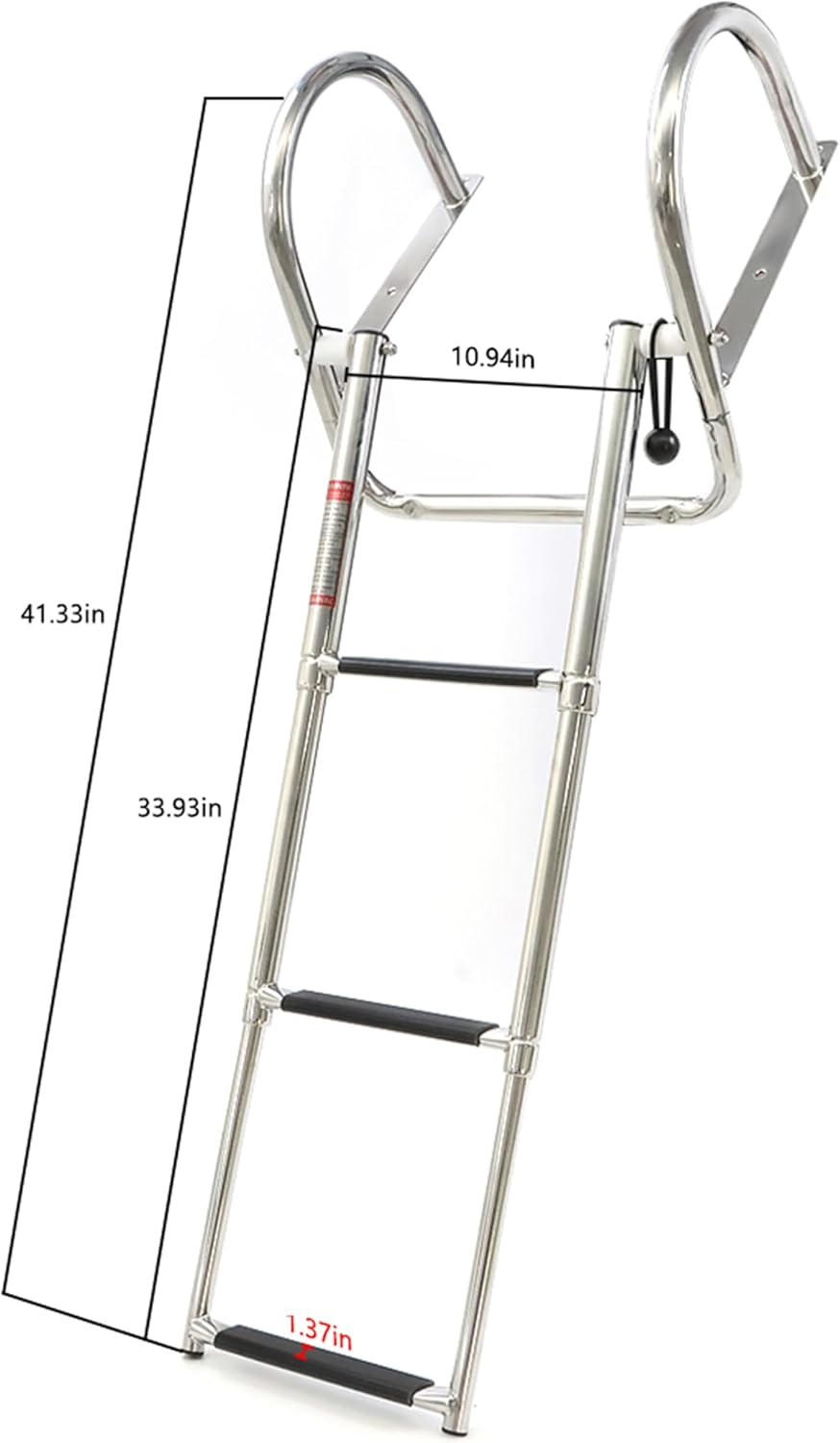 3 Steps Stainless Steel Telescoping Ladder Boat Ladder Folding Dock Ladder Replacement for Marine Boat Yacht Swimming Pool image number 3