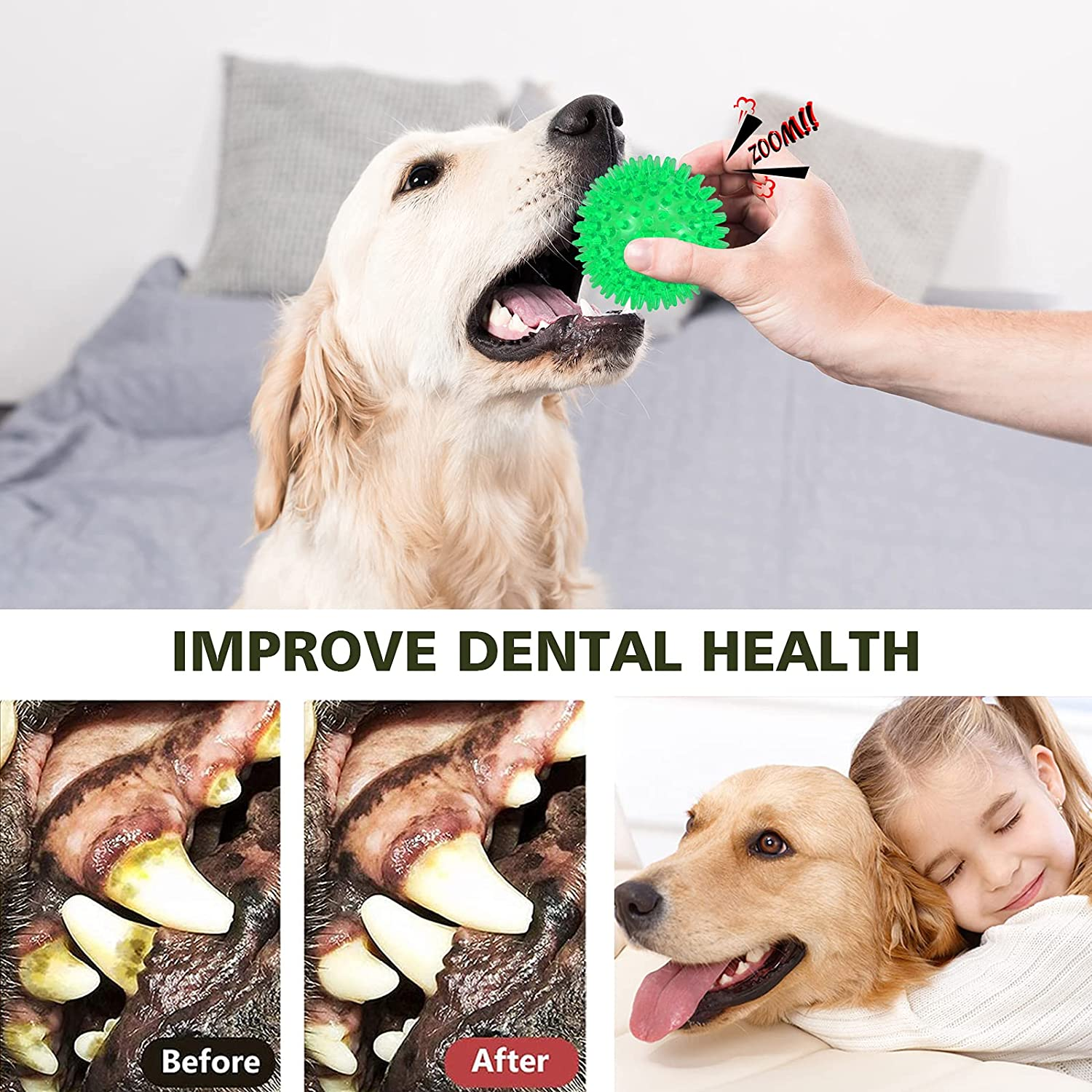 Petizer Dog Toy Balls, 3-Pack Squeaky, Floating, Spiky, Interactive Fetch, Chew for Small Medium and Large Dogs, Waterproof, 2.5/3.5In