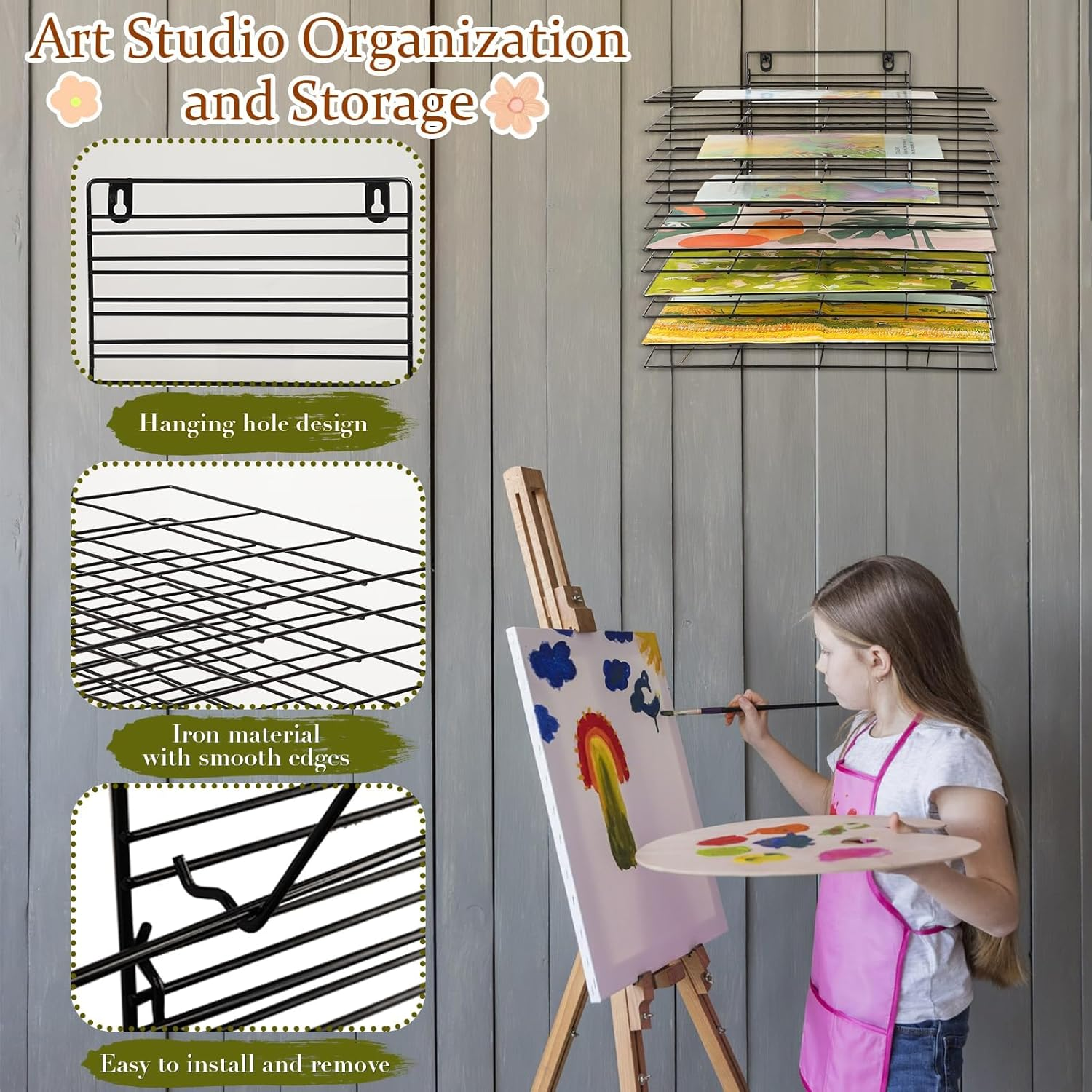 Lzttyee Art Drying Rack for Classroom Paint Drying Rack Small Art Drying Rack Wall Art Storage Rack with 12 Removable Shelves for Classrooms and Art Studios (12 Shelves) image number 3