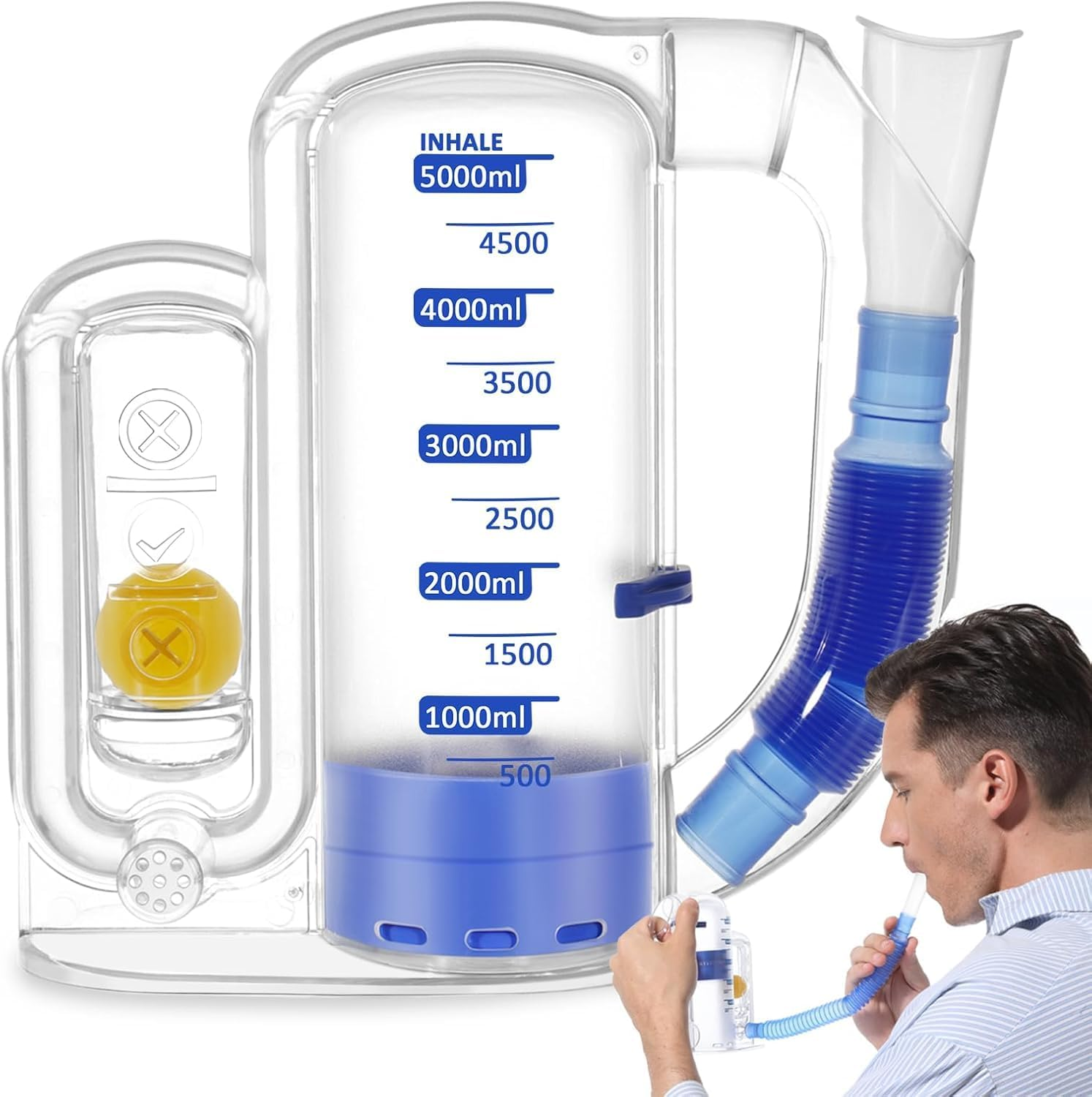 Incentive Spirometer Adult, Breathing Exercise Device for Lungs, Deep Breathing Trainer for Adults - 5000Ml Volume Measurement with Flow Rate Indicator image number 1