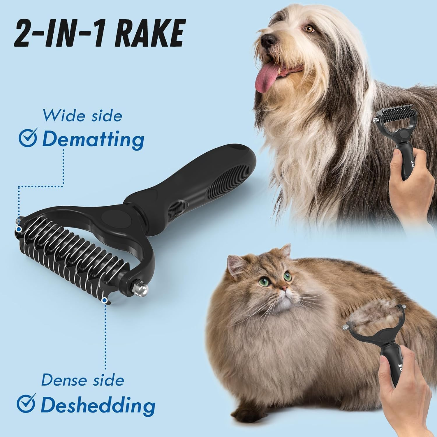 Mumoo Bear Pet Grooming Combo - Black Deshedding Brush with Metal Comb for Detangling and Dematting Long, Matted Fur on Cats and Dogs image number 5
