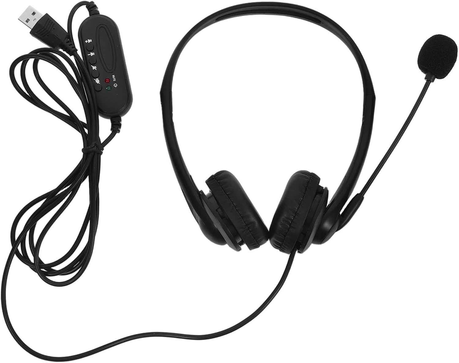 UKCOCO Wired Noise Cancelling USB Headset Microphone, Over-Ear Computer Headphones for Office and Online Classes, Black Dual-Ear Call Center Headphones for Business Communication image number 2