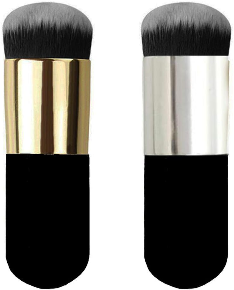 2 Pieces Foundation Brush, Chubby Makeup Brush, Suit for Blending Liquid, Cream or Flawless Powder Cosmetics(Golden & Silver) image number 5