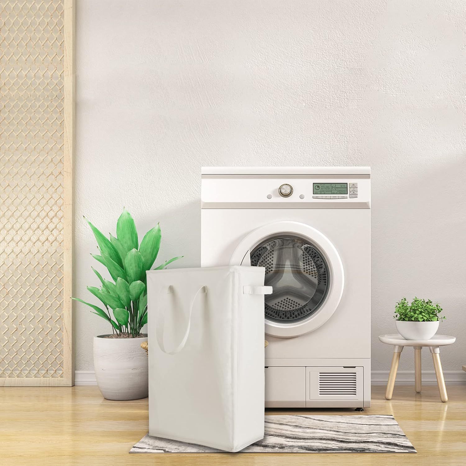 Odonata Slim Laundry Hamper Handles Collapsible Laundry Basket Thin Dirty Clothes Basket Narrow Laundry Bag Foldable Dirty Hamper 45L (Beige) - Animal image number 7