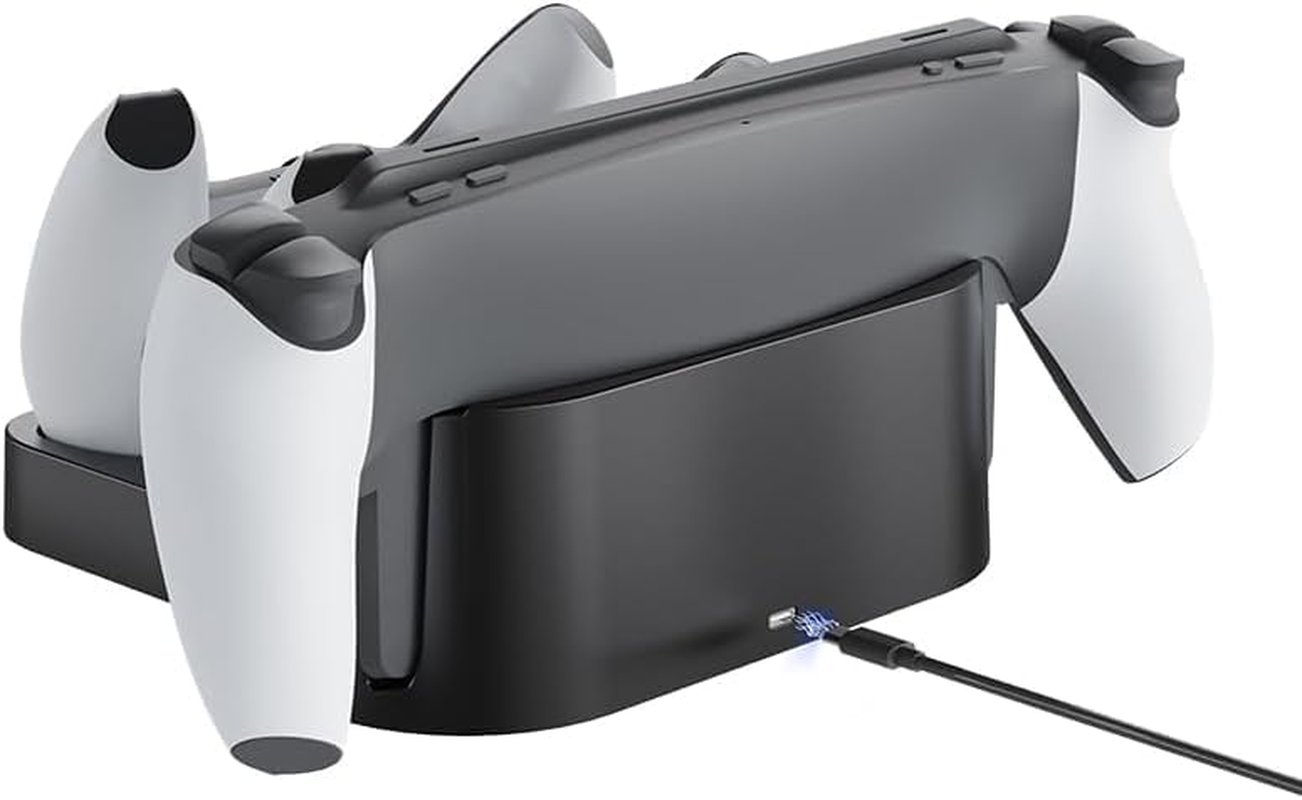 Charger Station Forps5 Controller PS5 Portal，2 in 1 Charging Dock Stationfor Playstation PS5 Portal Controller & Remote Player Charging Stand with 2 Type C Plug and Cable (Black) image number 4