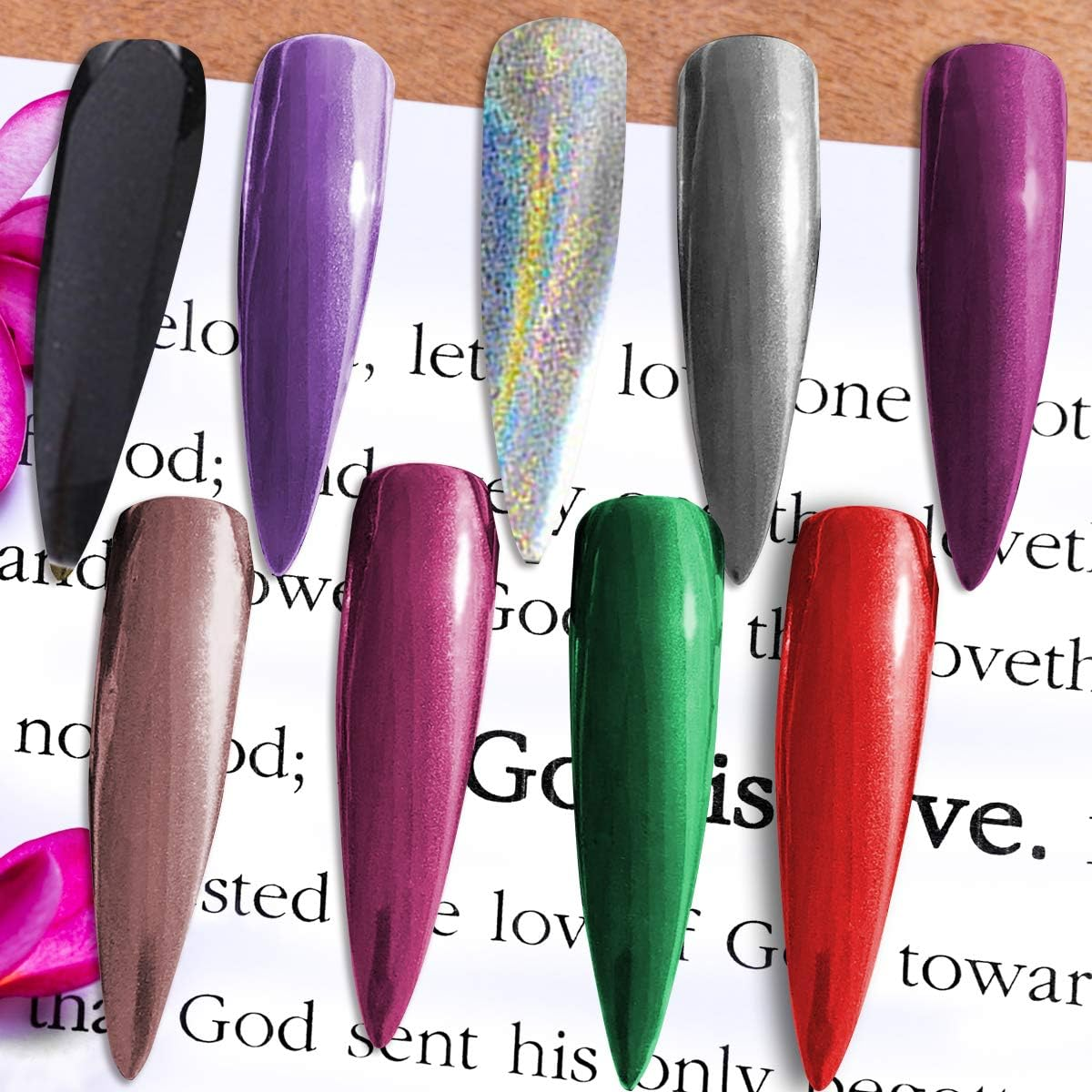 Duufin 22 Boxes Chrome Pigment Metallic Nail Powder Mirror Nail Powder with Eyeshadow Brush for Nails Nail Art, 1G/Boxes image number 1