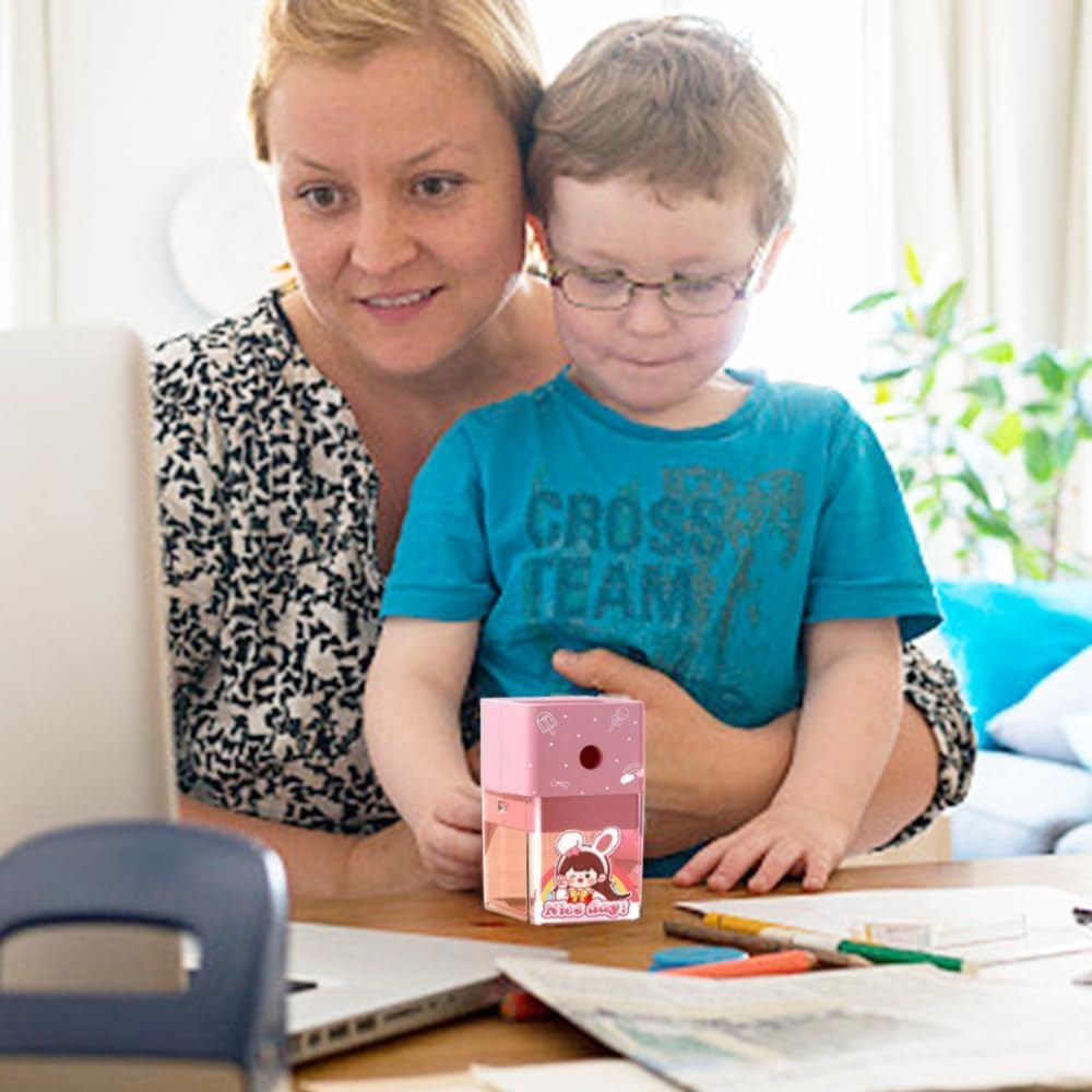 Table Pencil Sharpener,Manual Pencil Sharpener,Can save Time for Adults and Children and Keep the Table Clean (Pink-Girl) image number 2