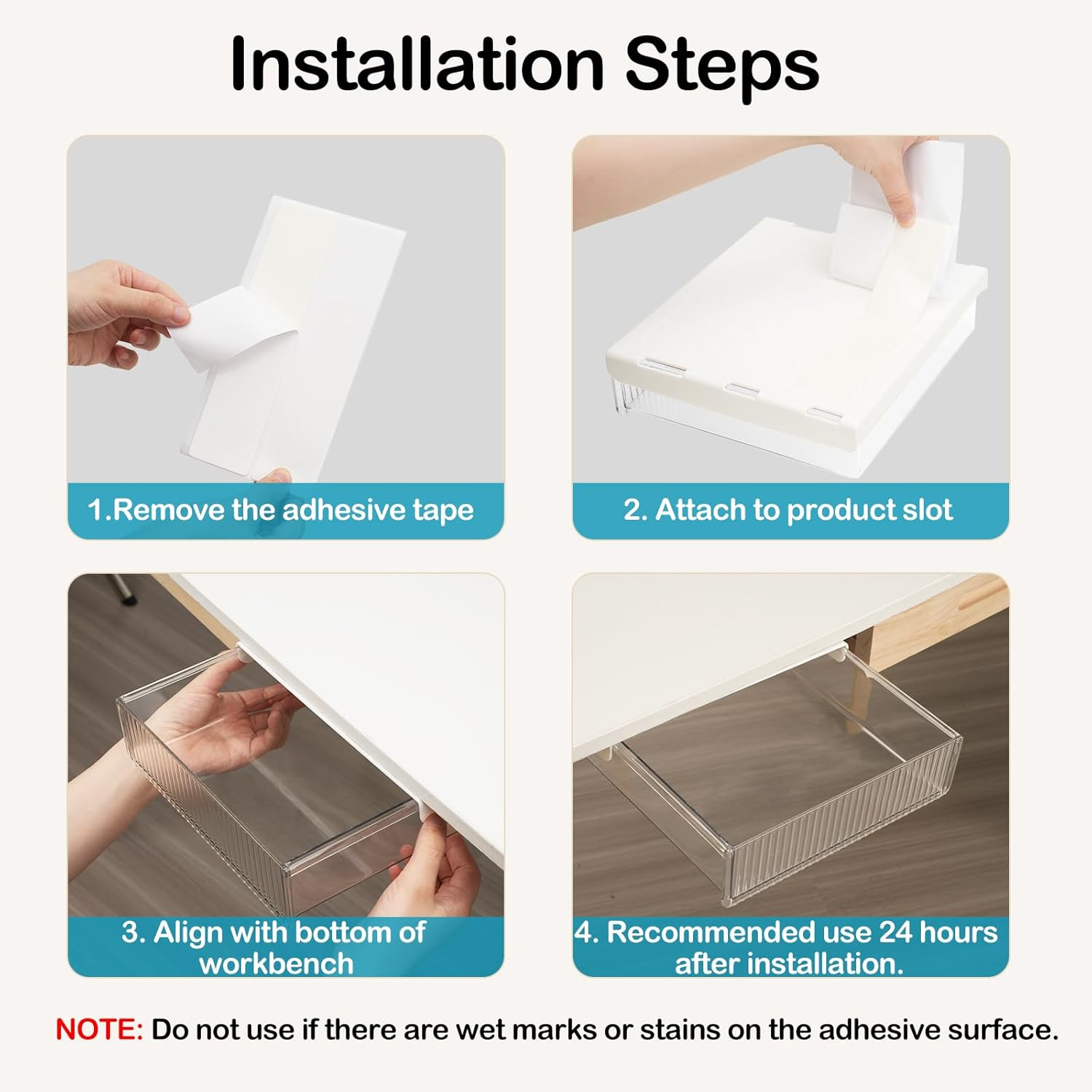 1 Pack under Desk Drawer with 3 Self-Adhesive 3M Nano Tape for Hidden Desktop Storage Organizer image number 4