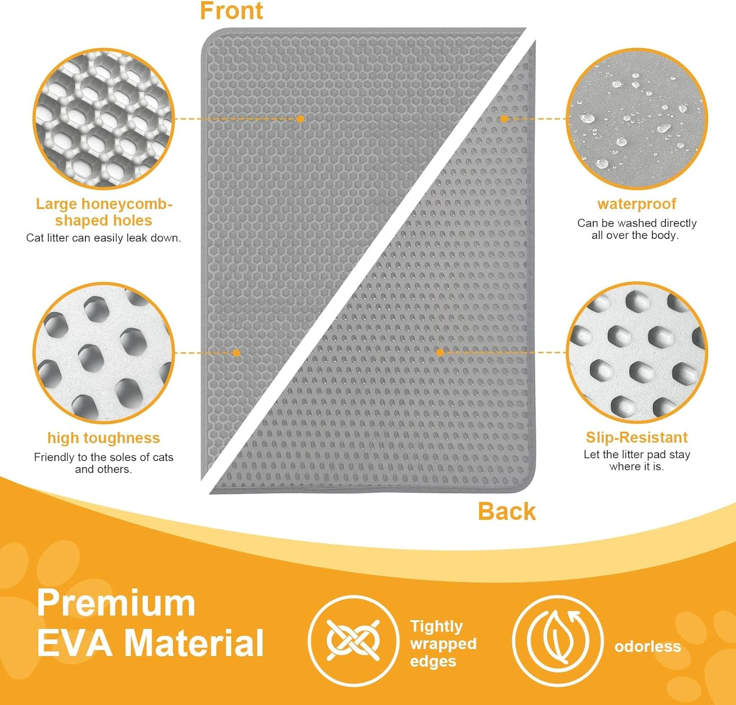 BREENHILL 70X58Cm Cat Litter Mat, Trapping Mat with Brush for Cat Litter Box Waterproof Easy Clean Double Layer Design Washable, Floor Protector-Xl-Grey image number 3