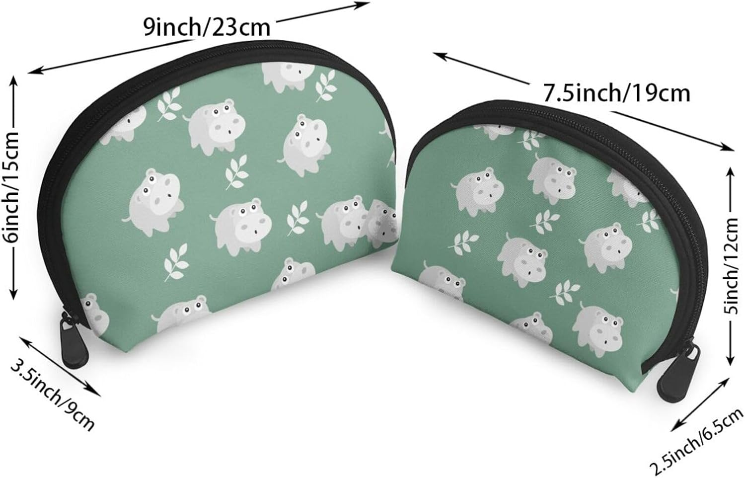 Cozimangoe Coin Pouch Makeup Bags Set, 2 Piece Shell Shape Cosmetic Bag with Pockets for Daily Travel Handbag Lipstick Keys Toiletry, Personalized Cute Hippo image number 4