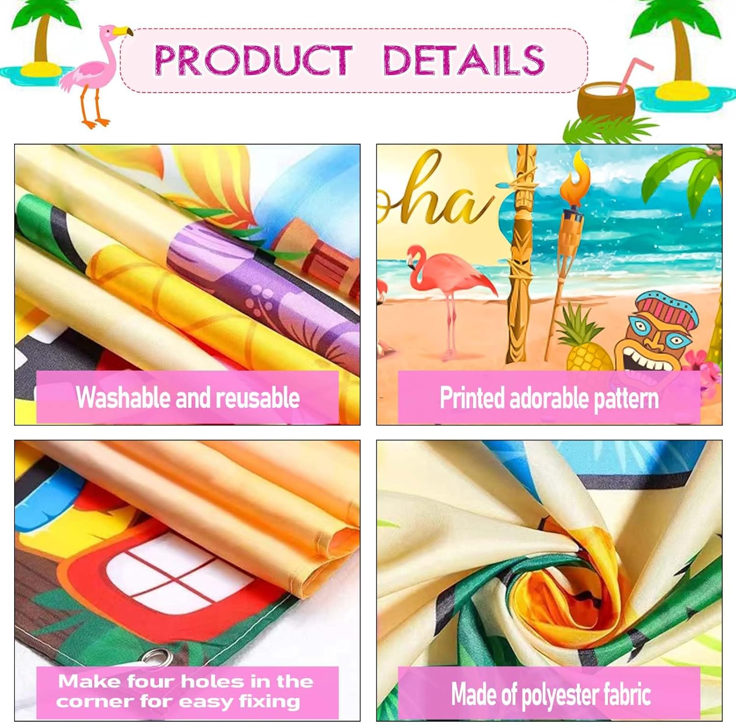 CHEUNGHAO Hawaiian Aloha Party Decoration, 185 X 110 Cm Extra Large Summer Luau Beach Party Banner Backdrop Background Photography for Baby Shower Tropical Themed Decoration Birthday Musical Party image number 2