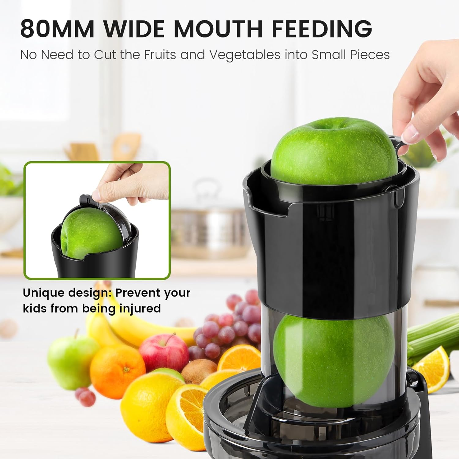 Keenray Cold Press Slow Juicer Extractor Machine for Whole Fruits & Vegetables, 80Mm Wide Chute, Quiet Motor with Reverse Function, Easy to Clean (EL18, Dark)