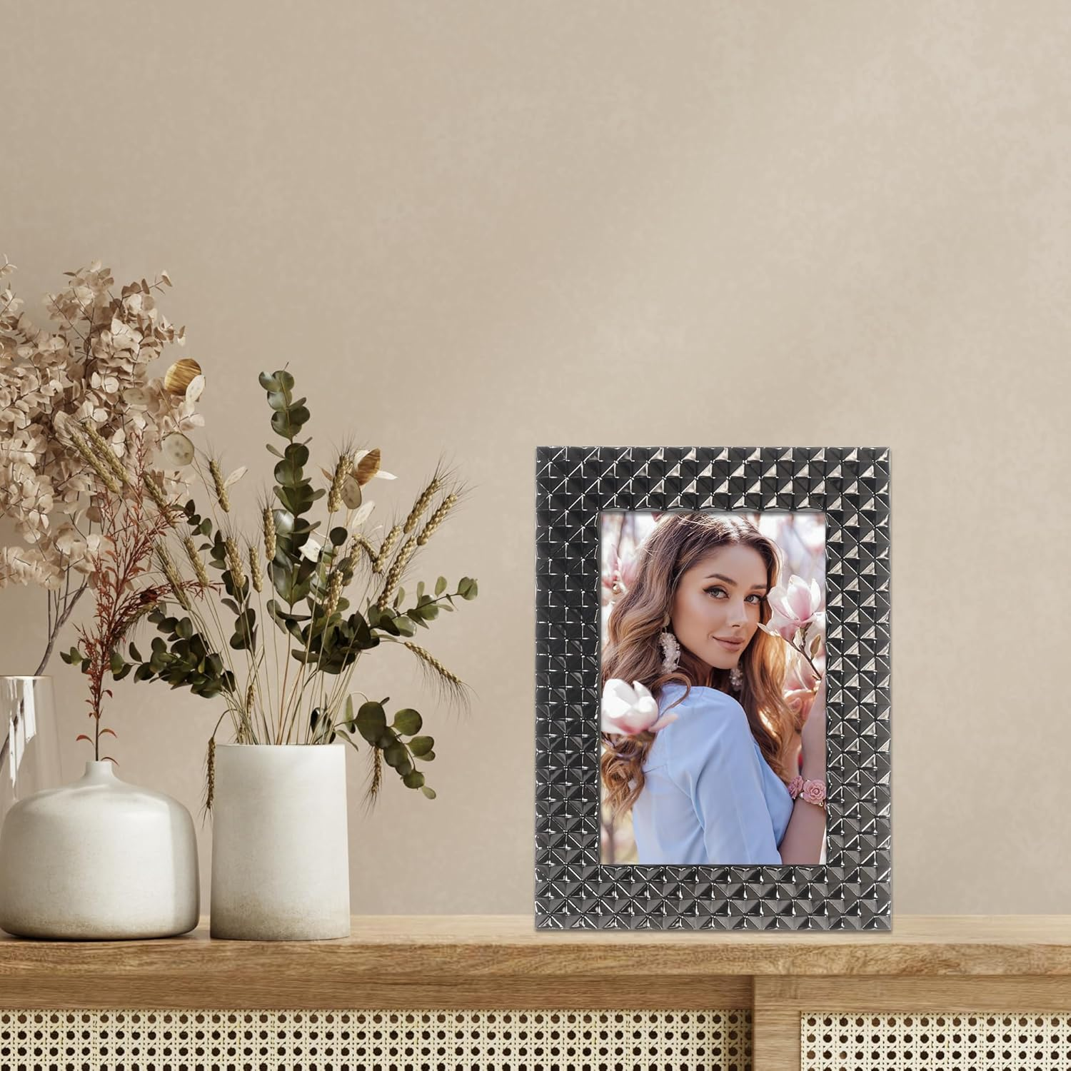 Lawrence Frames Metal Frame, Diamond Pattern, Black Smoke, 4X6