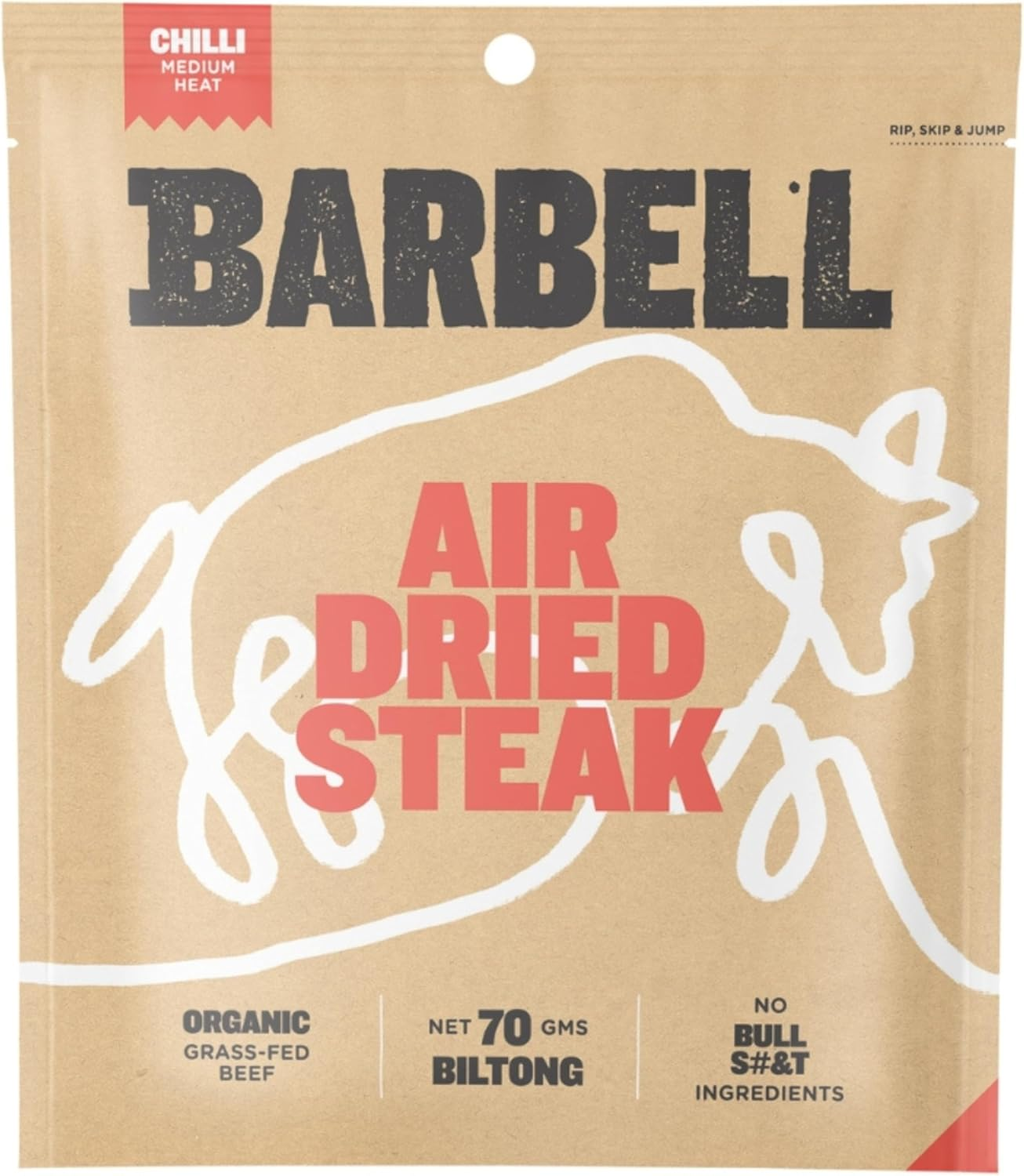 Barbell Biltong Air Dried Steak, Sample Pack, 3X70G Bags (Classic, Chilli & Sea Salt), Grass-Fed Beef, High Protein Meat Snack image number 3