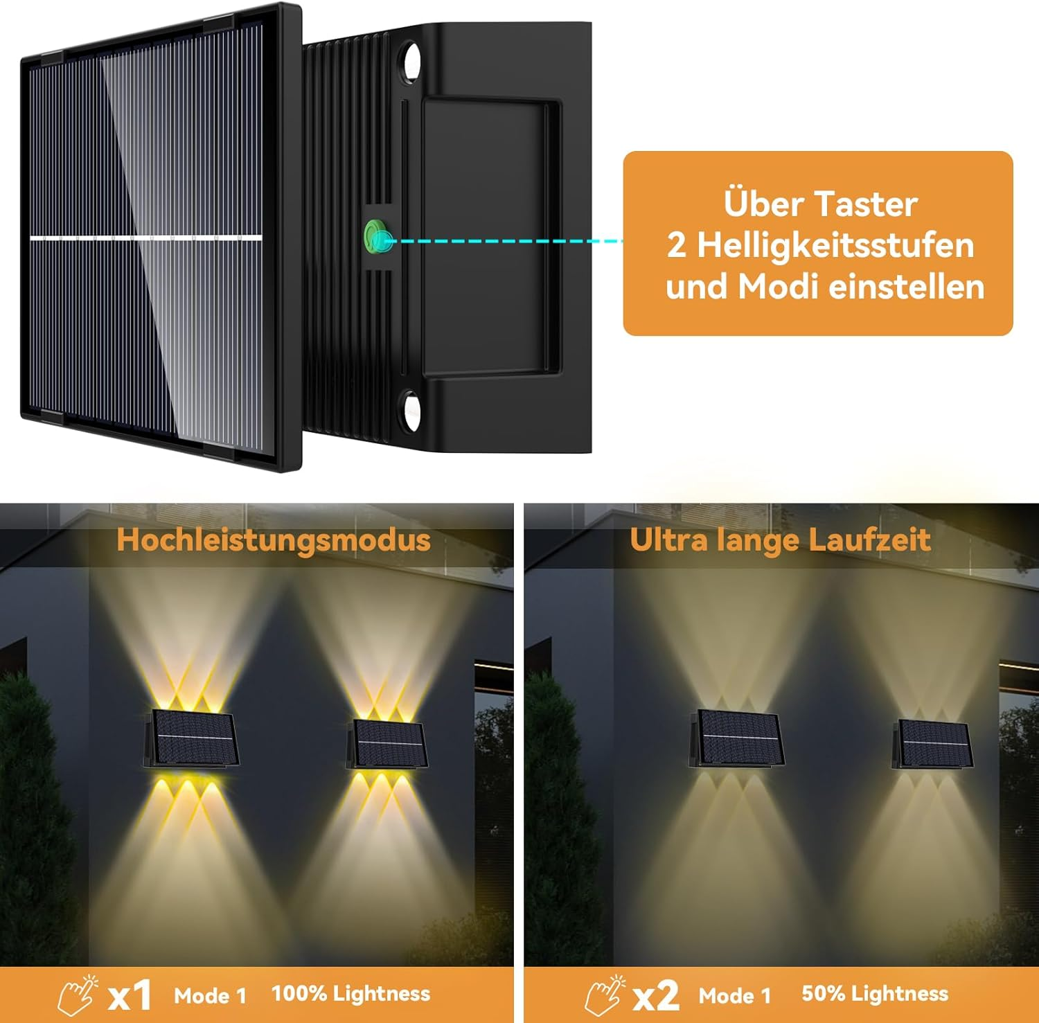 Talwei Solar Wall Light Outdoor up and down Lights Solar Light for Outdoor Use Warm White LED Lighting Waterproof Wall Light Wall Wireless Waterproof Fence (4, 6 Leds) image number 6