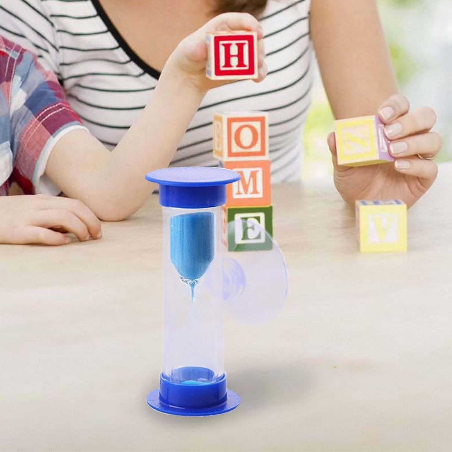 Hourglass Sand Timer 5 Minute with Suction Cup - Set of 2 Small, Unbreakable Sand Watch 5 Min Sucker, Small Blue Sand Clock 5 Minute, Plastic Hour Glass Sandglass Timer for Kids, Games, Classroom