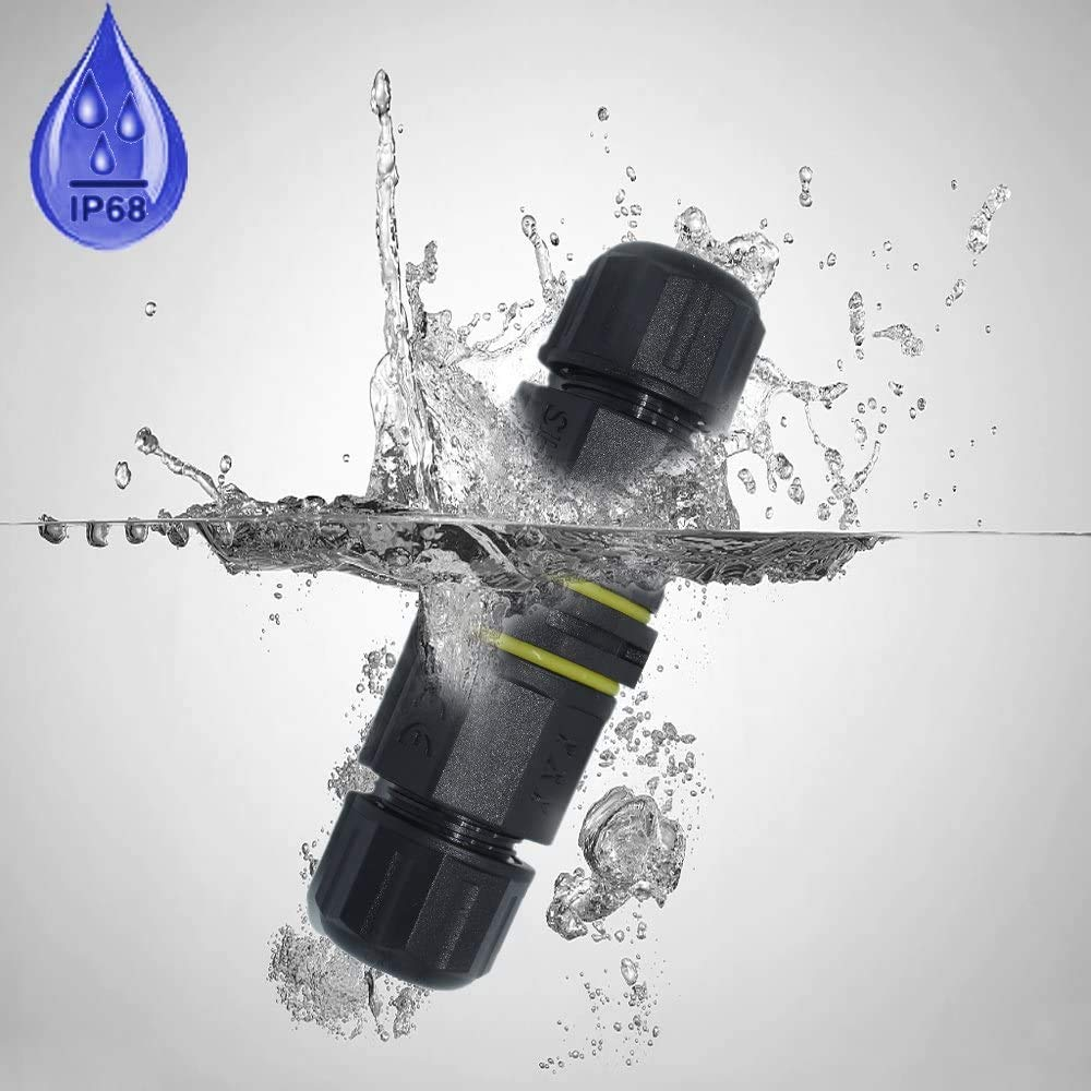 Youngpower Waterproof Junction Box Connector Outdoor Straight 2Pole /Way 2 Pin/3 Pin/4 Pin IP68 External Junction Box Cable Connector Sleeve &empty;4.5-9.5Mm Black (2Pack of 2-Pin) image number 1