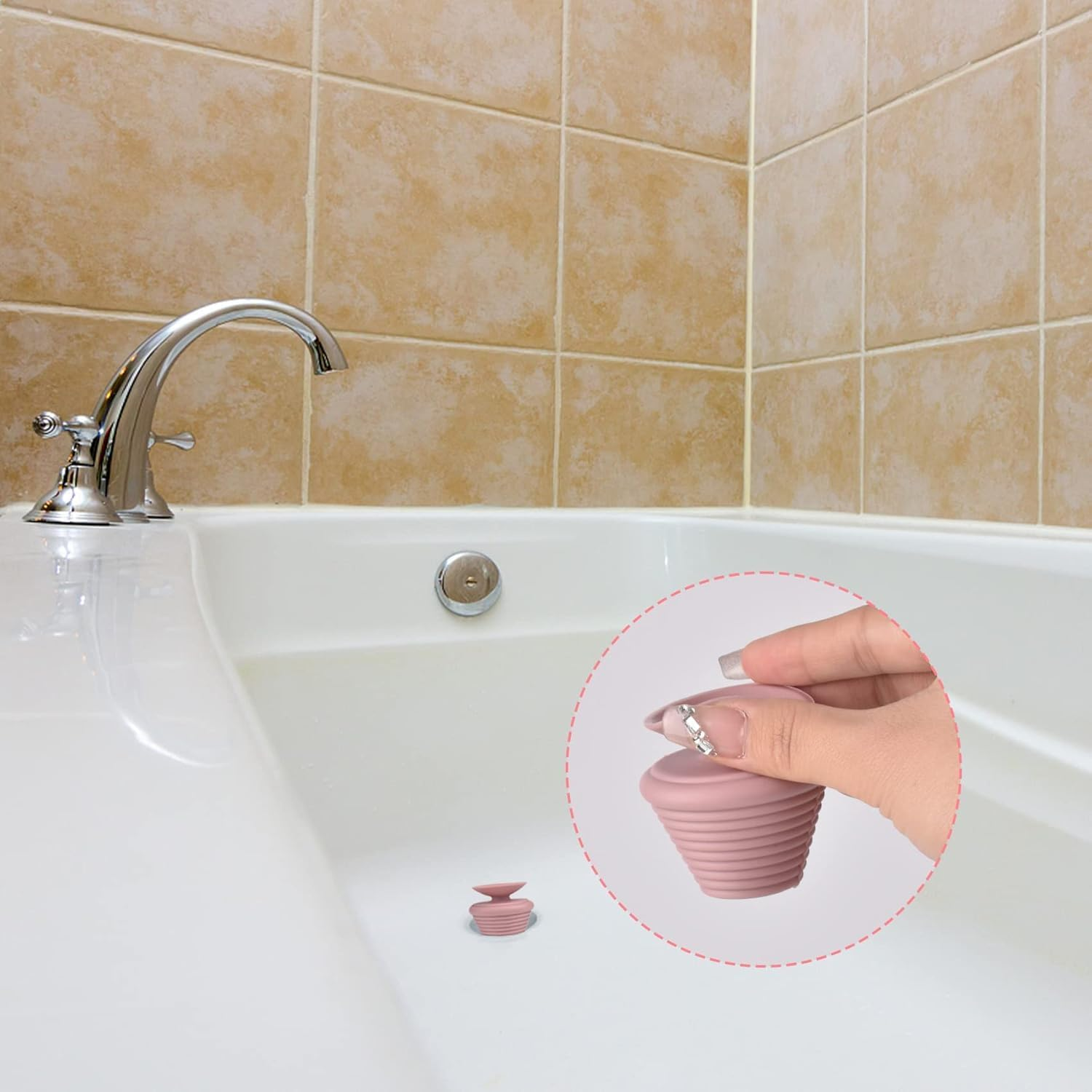 Bathtub Stopper, Universal Bathtub Plug Drain Stopper Silicone Tub Stopper Sink Stopper Bath Tub Plug for Kitchen Bathtub and Bathroom Sink Drain (Pink) image number 3