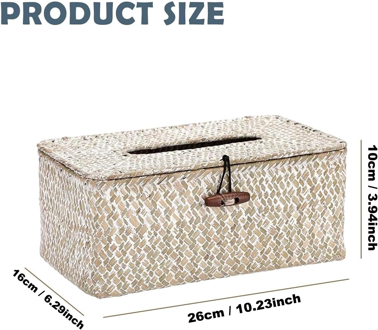 Vintage White Rectangular Seagrass Tissue Box Cover, Country Rustic Style image number 2