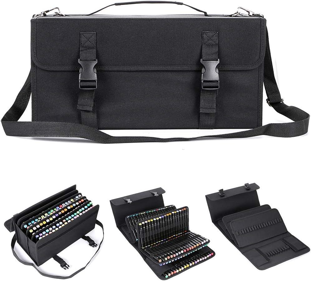 New 171 Slots Marker Case Lipstick Organizer-Canvas Markers Holder for for Primascolor Markers and Copic Sketch Markers Black image number 4