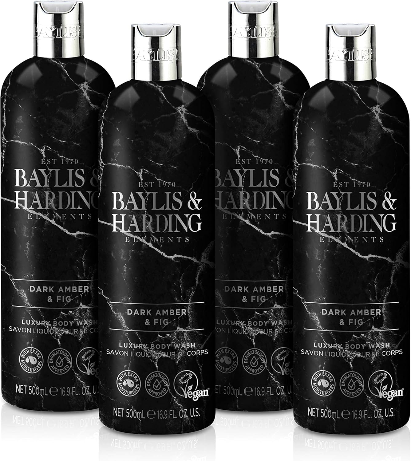 Baylis & Harding Elements Dark Amber & Fig Luxury Body Wash 500Ml - Pack of 4 - Vegan Friendly image number 6