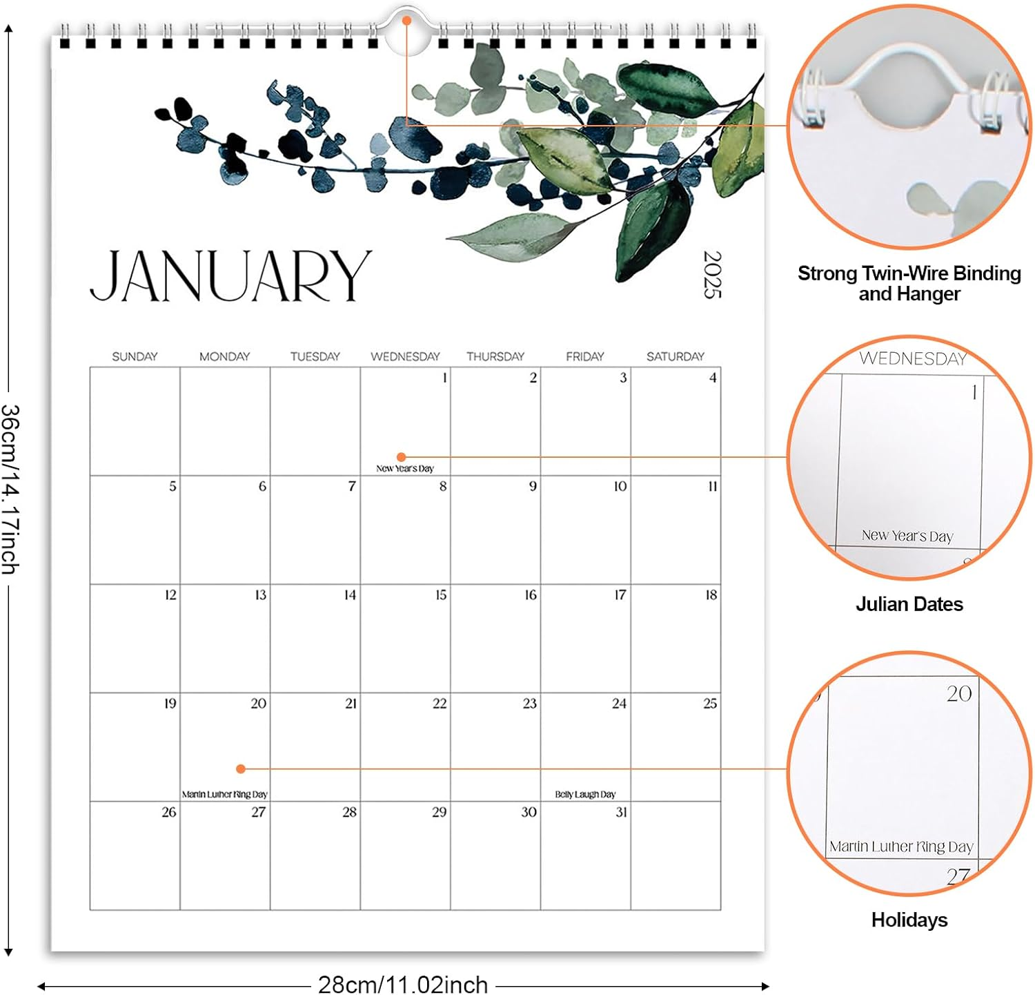 Beautiful Aesthetic COZY CORE Wall Calendar - Perfect Modern Greenery & Office Planner, 14.5"X11.5" for Easy Organizing (2025-2026 Green Leaf) image number 1