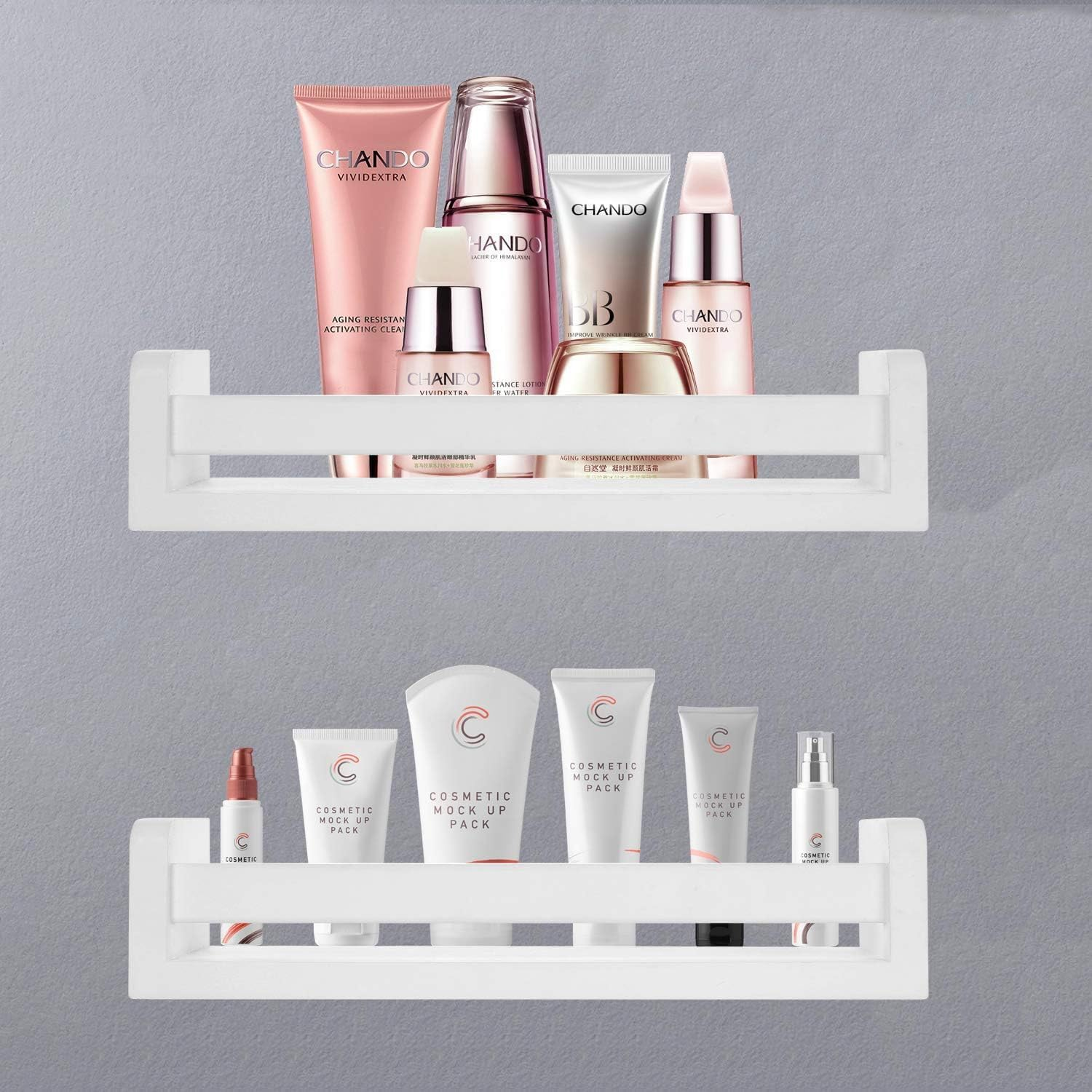 2 Pack Wooden Floating Bookshelf for Nursery Storage, Rustic Wall Mounted Shelves for Kitchen Spice Rack, Wall Hanging Shelf Organizer for Entryway, Bathroom, Bedroom, Living Room (White) image number 1