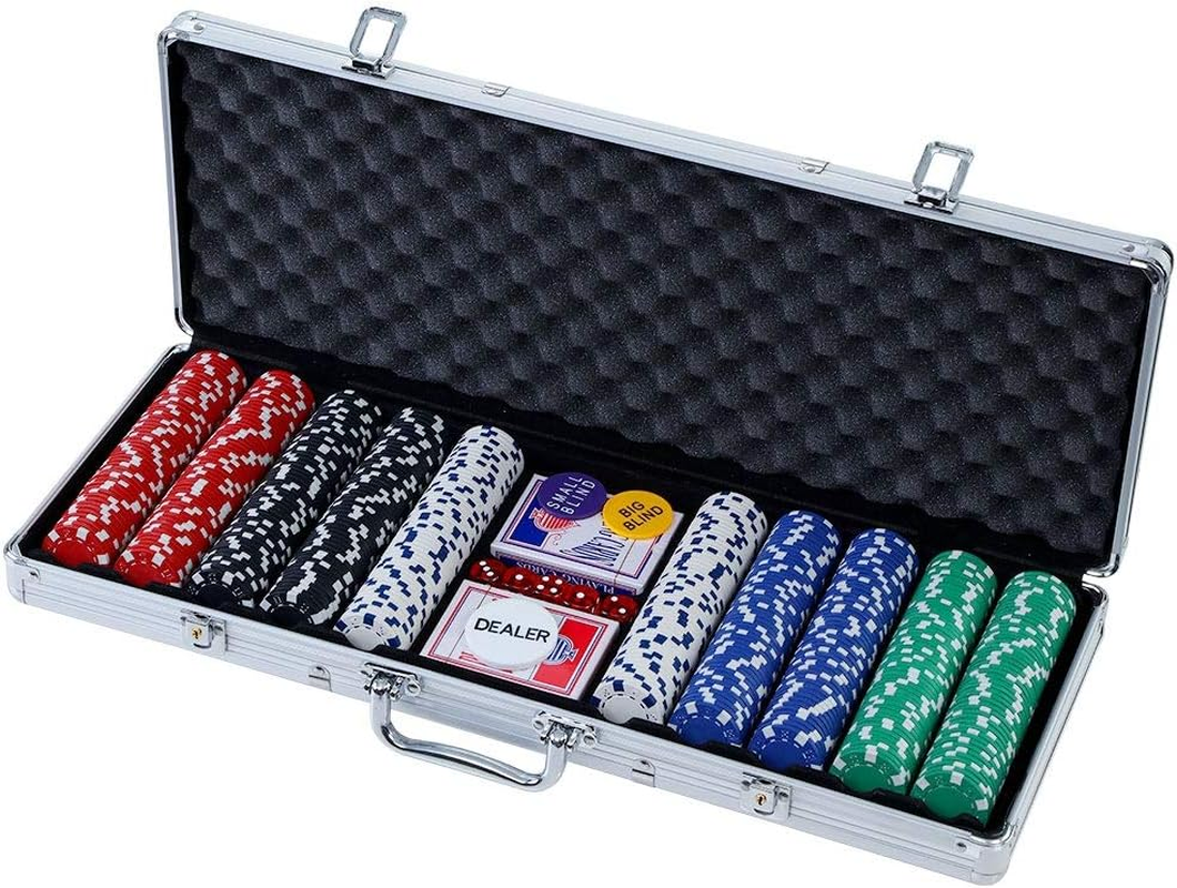 500Pcs Poker Chips Set, Casino Betting Chip Case Party Carry Bag Dice Sets Playing Cards Number Accessories for Games Night, with 5 Dices 3 Buttons Aluminum Cases image number 2