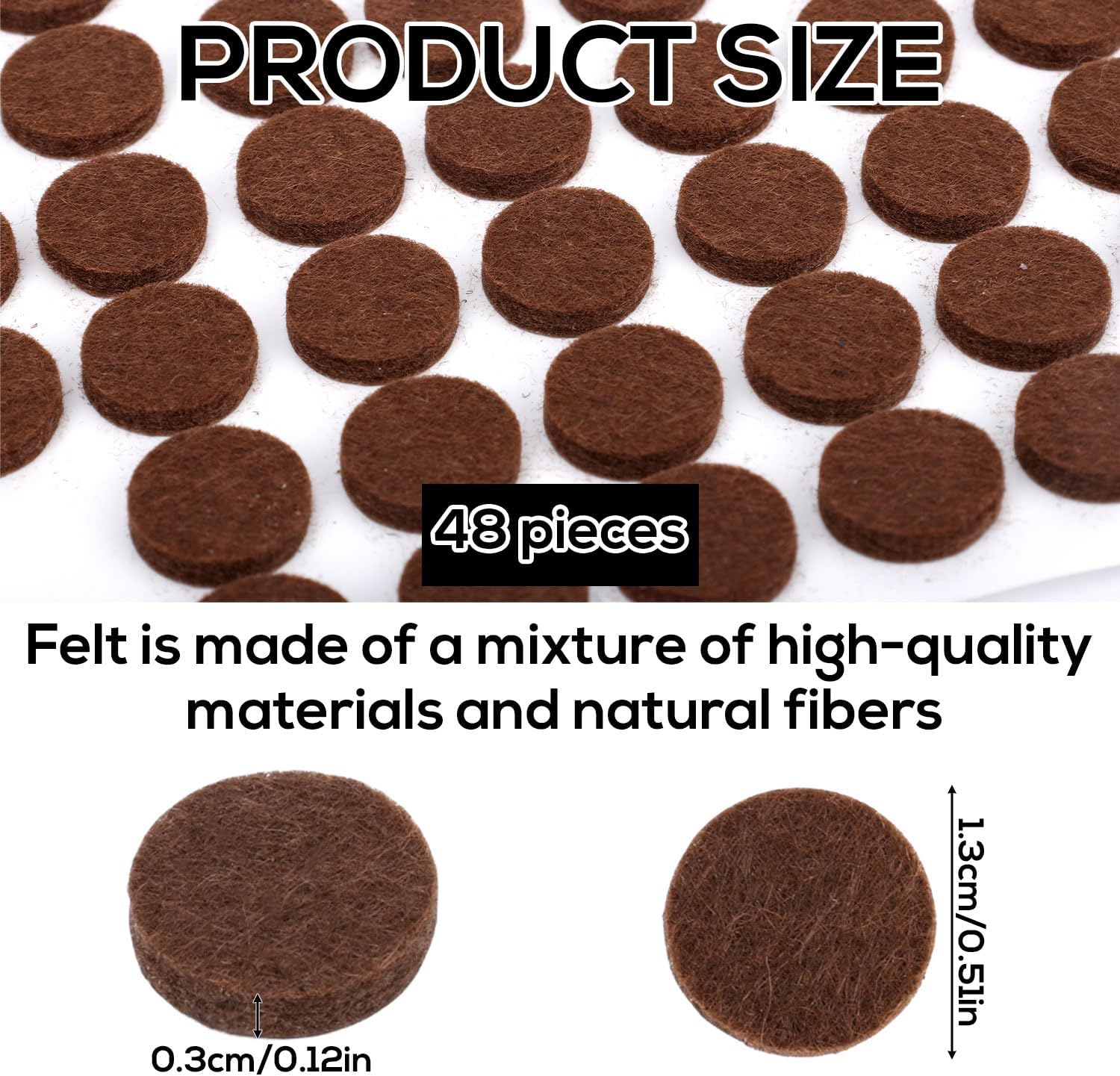 48Pcs Felt Cabinet Door Bumpers, 1/2In Brown Felt Furniture Pads round Quite Cabinet Pads Bumpers Self Adhesive Felt Pads for Bed Table Chair Sofa Washing Machine Cabinet image number 6