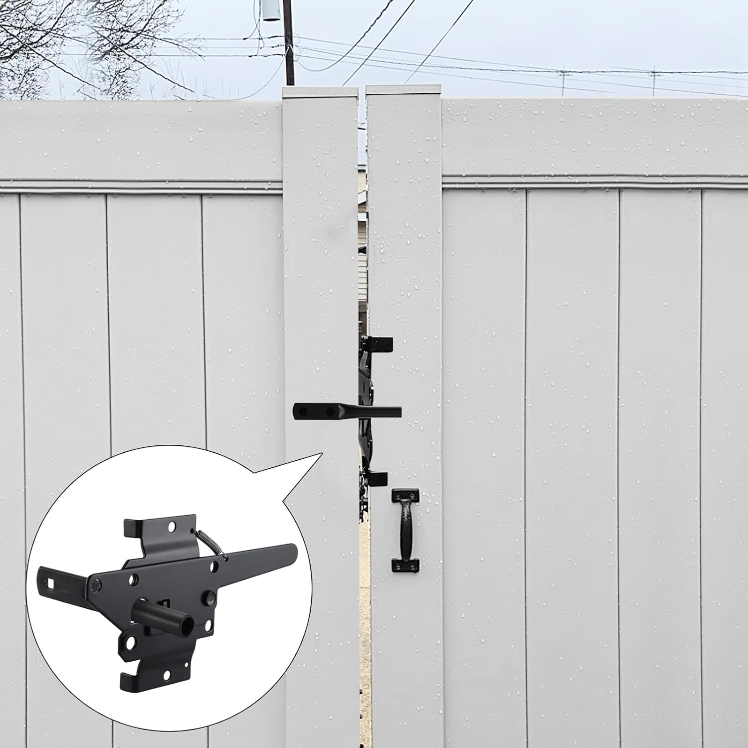 Wellmade Self-Locking Gate Latch Heavy Duty,Post Mount Automatic Gravity Lever Gate Lock/Door Latch for Wooden/Vinyl Fence with Fasteners,Garden Outdoor,Pool Gate, Black with Screws image number 3