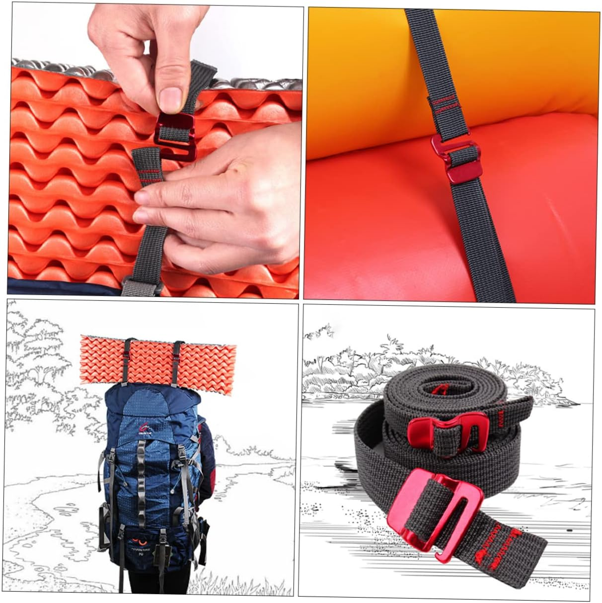 BRIGHTFUFU 2Pcs Outdoor Tie down Straps and Fastening Belts for Camping Tent and Backpack Luggage, Sturdy Nylon Cargo Lashing Straps for Hiking and Travel Gear image number 2