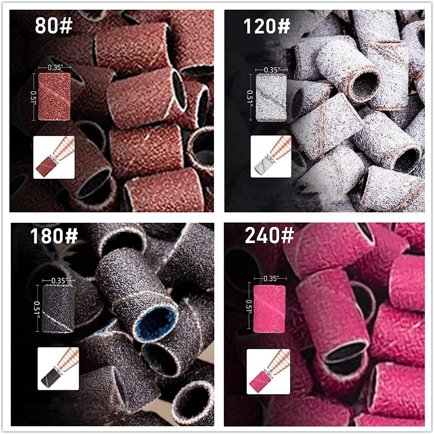 Luckaide Sanding Sleeves Nail Cutter 201 Pieces, Nail Cutter Attachments, Sanding Caps Nail Cutter, 80/120/180/240GRIT Nail Cutter Sanding Sleeves, Bits for Nail Cutter for Manicure Pedicure Nail Care image number 1