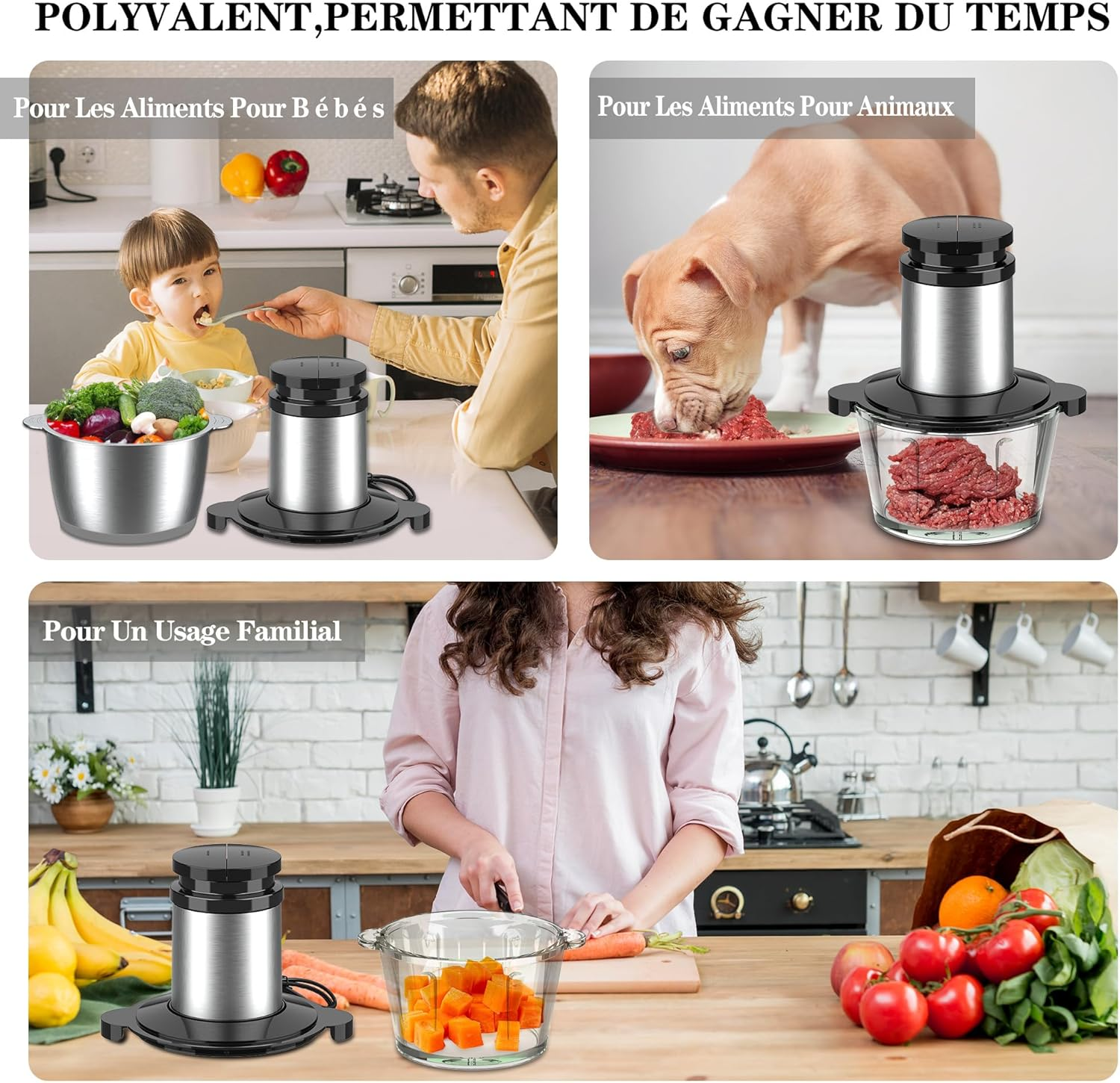 Becontrip Electric Kitchen Chopper [500W], Multi Chopper with 4 Stainless Steel Blades & 2L Double Bowl (Glass + Stainless Steel) - Food Processor for Baby Food, Meat, Vegetables, Onions (Copper Motor image number 2