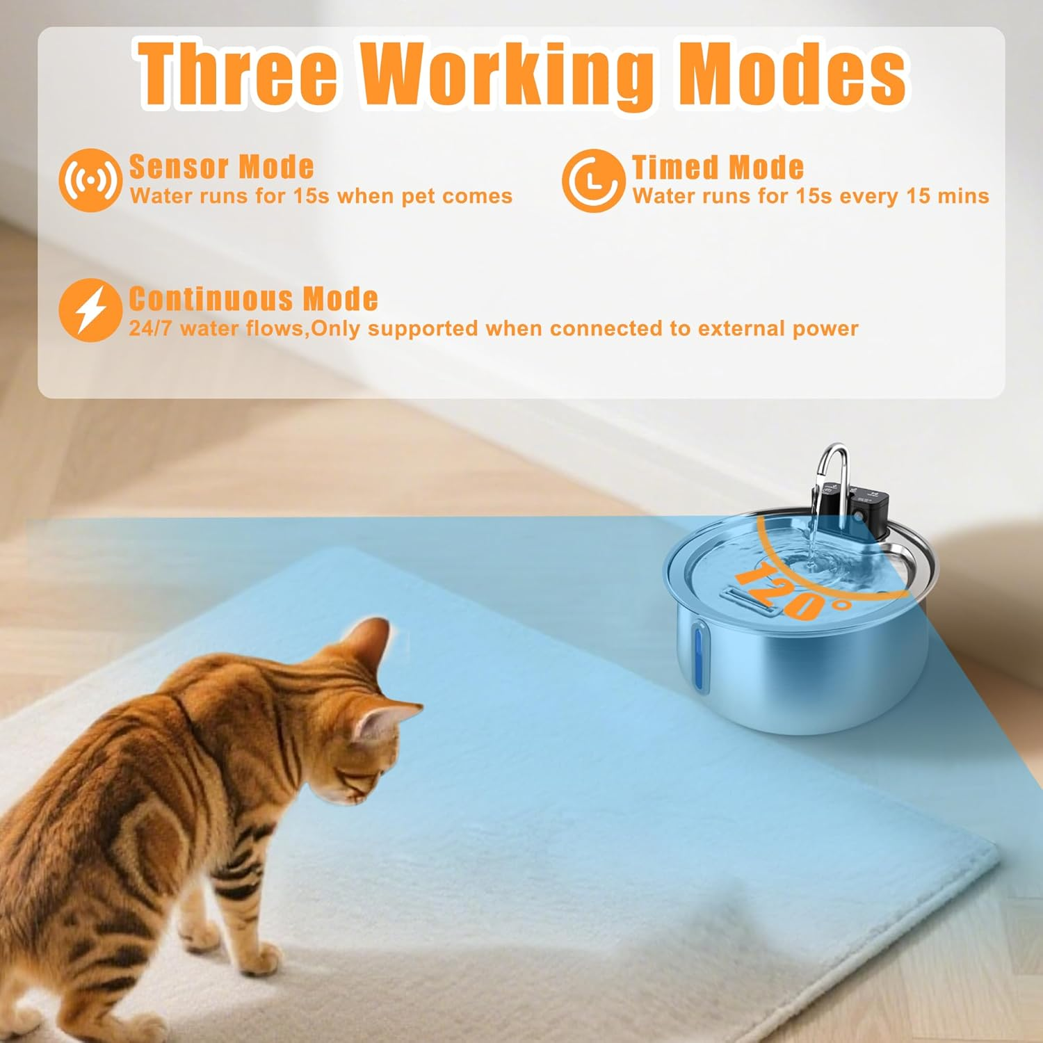 OMIPAWZ Cordless Cat Water Fountain Stainless Steel, 4L Automatic Wireless Pet Drinking Fountain Battery Operated with Water Level Window for Cats Dogs