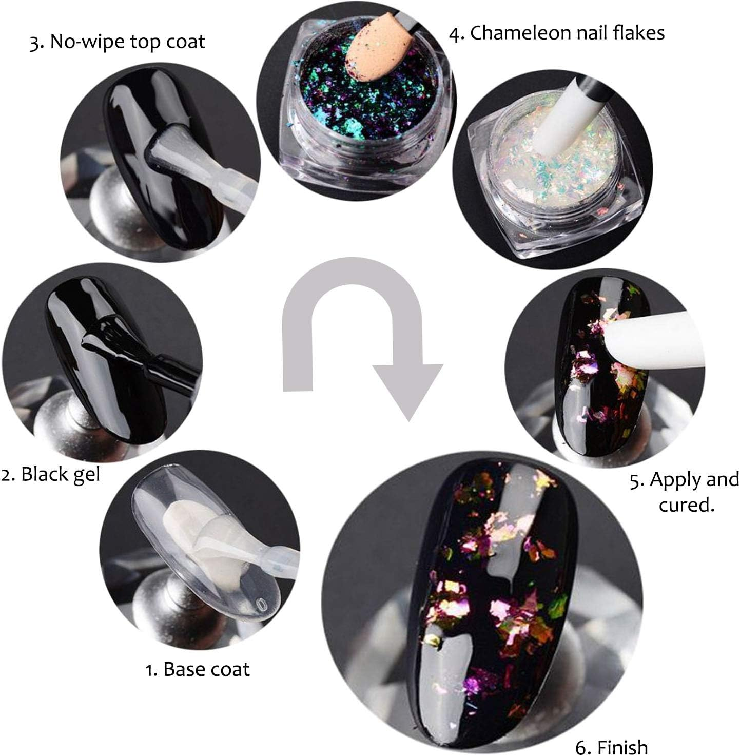 Iridescent Glitter Chameleon Nail Flakes Set of 6 Jars (Mixed Chameleon) - Black image number 6