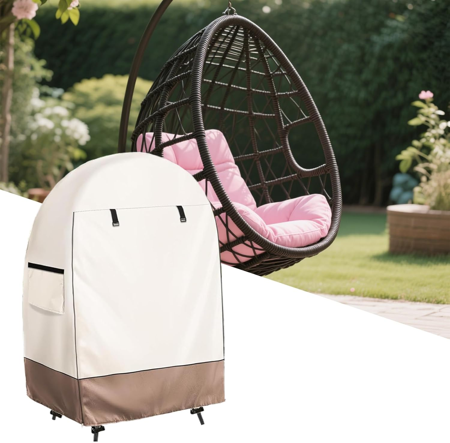 Patio Chair Covers Waterproof - Egg Rocking Chair Cover with Double Zipper | Heavy-Duty Weatherproof 420D Oxford Shield for Garden Porch Lawn Yard Outside