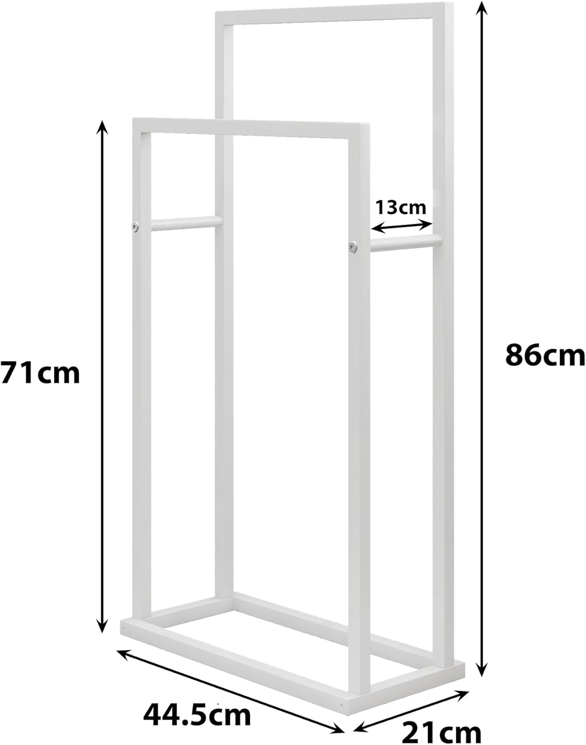 FOUBAM Towel Racks for Bathroom, 2 Tiers Free Standing Floor Bath Towel Racks for Pool, Outdoor Towel Rack Holder Heavy Duty Metal Storage Blanket Ladder (White)