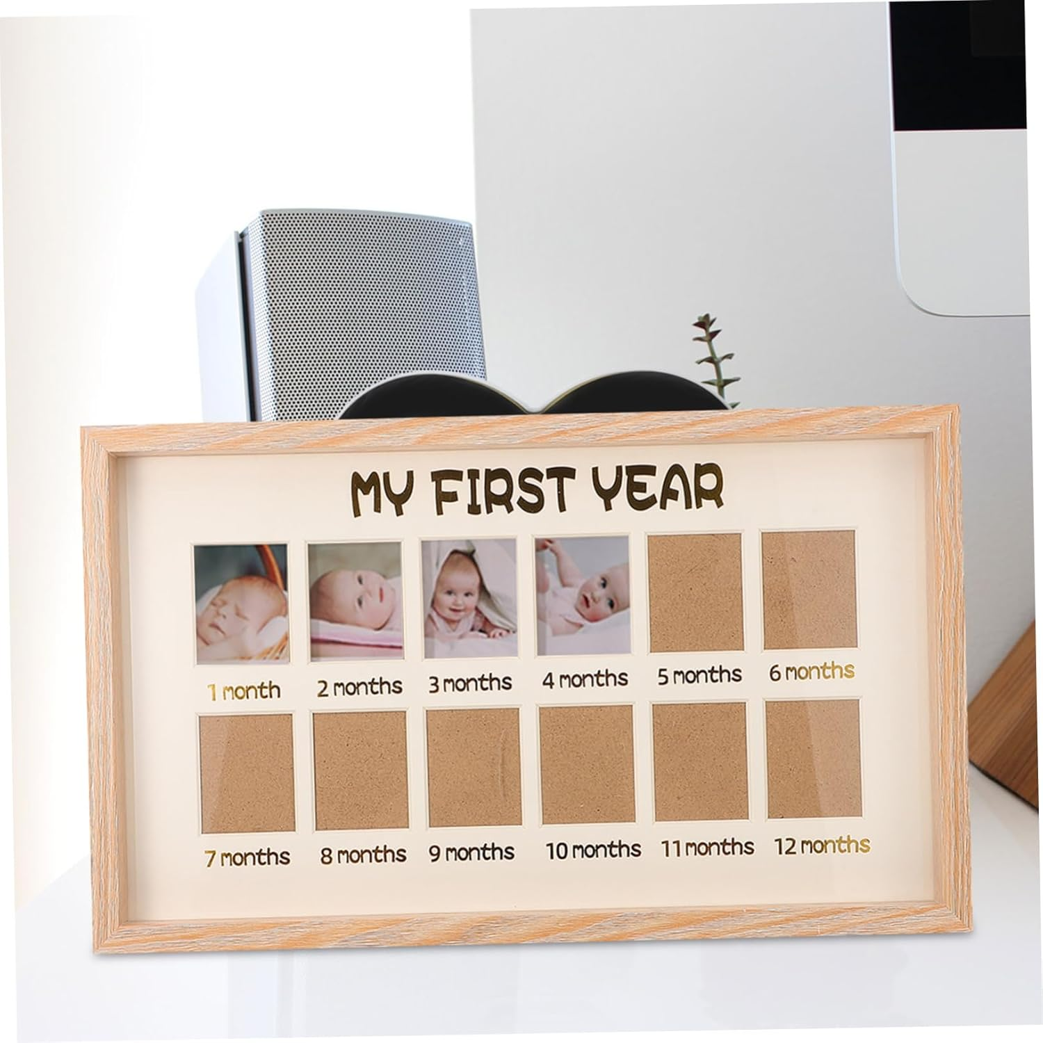 Photo Frame 12 Month Milestone Natural Wood Color Tabletop Memories Picture Frame for Baby First Year Boys and Girls Childrens Display Stand image number 3