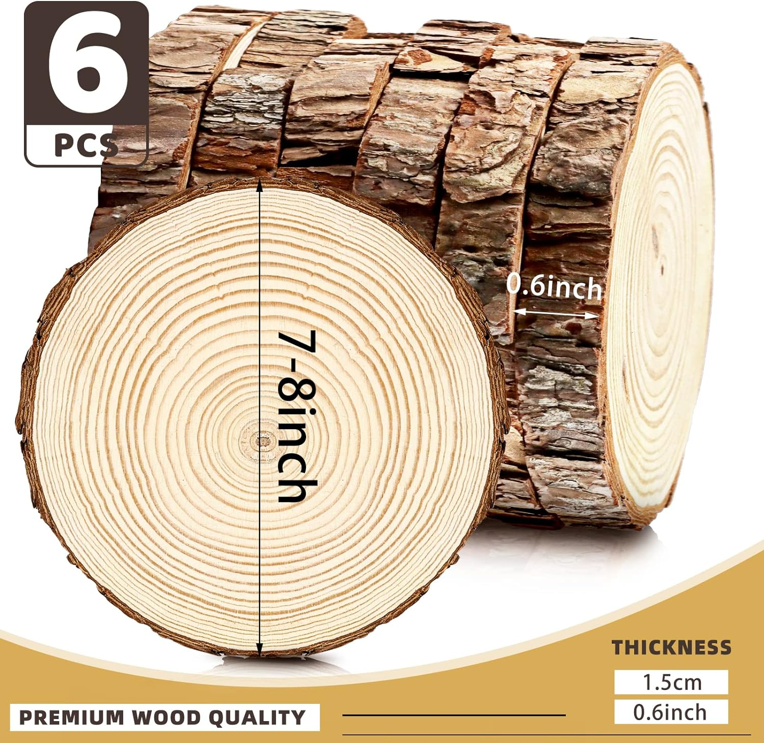 FSWCCK 6 Pack Nature Unfinished round Wood Slices, 7-8 Inches Wooden Circle, Large Wood Slabs for Weddings Centerpieces Decor and DIY Painting Crafts image number 6